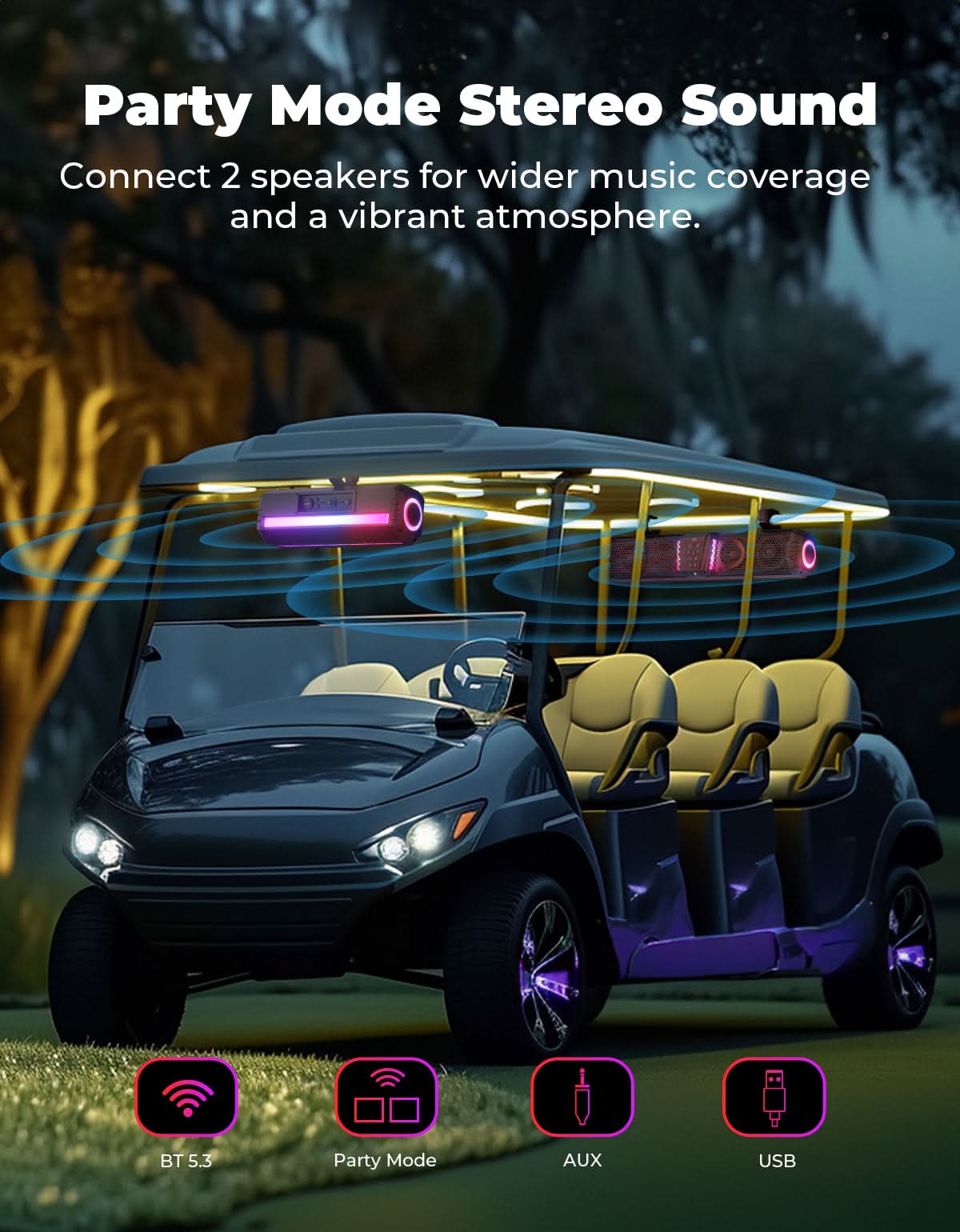 Kemimoto Midnight 40 16" Bluetooth RGB UTV Sound Bar