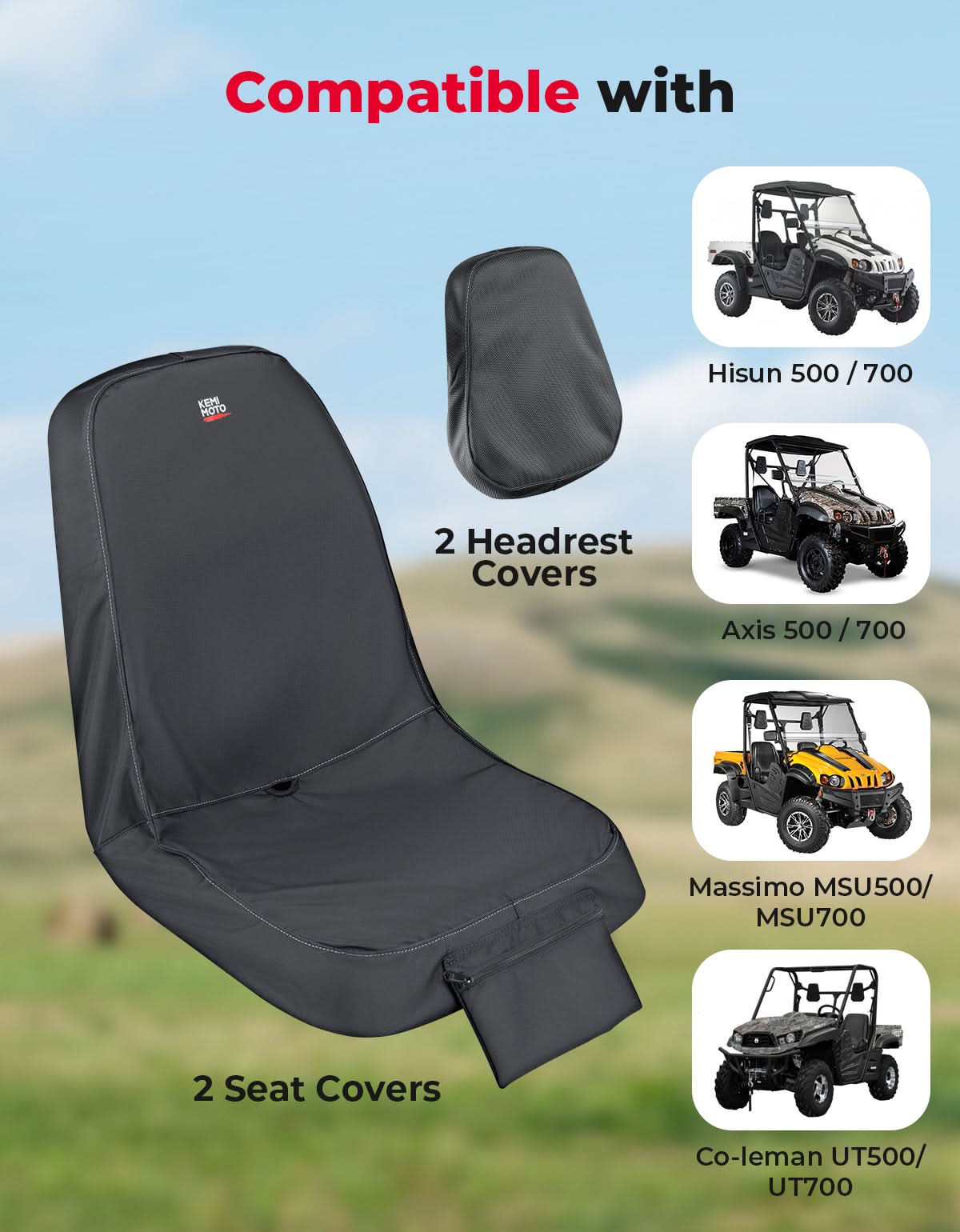 Kemimoto UTV Waterproof Seat Cover 2-Piece for Hisun Axis