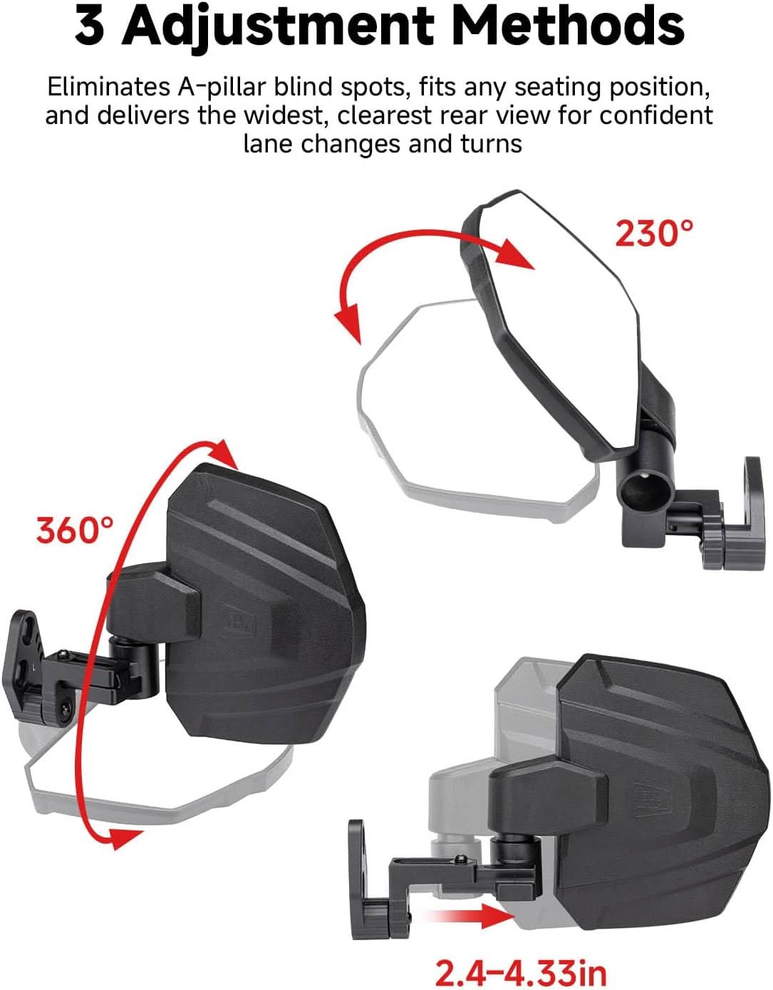 Kemimoto Polaris Ranger XD 1500 Side Mirrors Telescopic Bracket