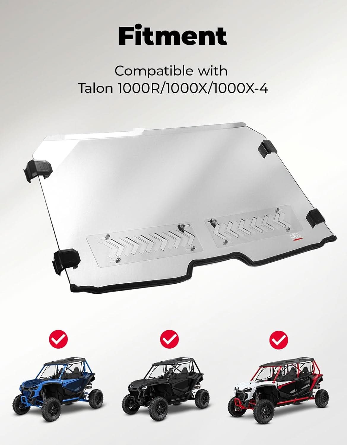 Kemimoto 2-IN-1 UTV Front Windshield with Vents for Talon 1000X/1000R