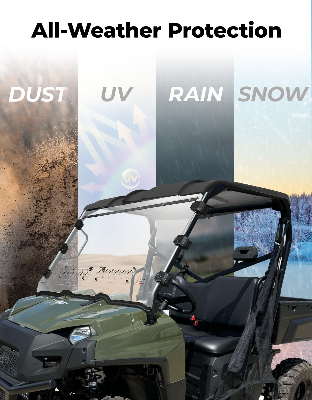 Front Vented Windshield for Polaris Ranger 800/XP 800/Crew (Not Fit Midsize)