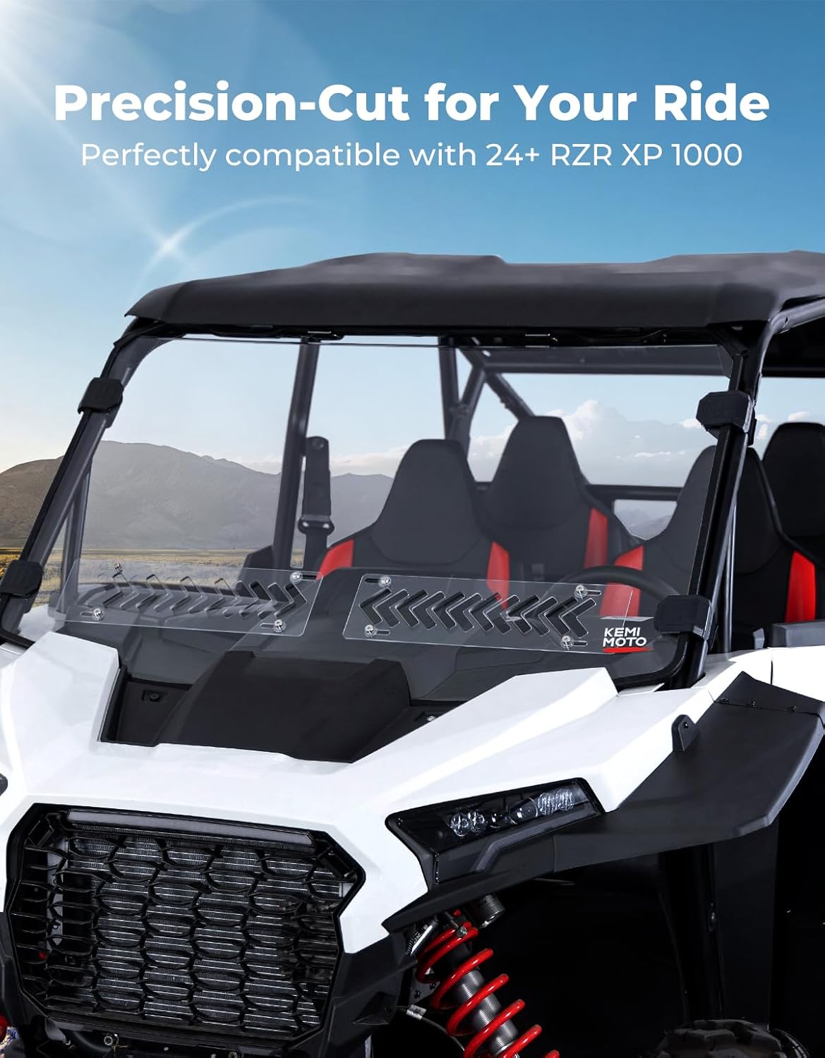 Kemimoto 2-IN-1 Vented Windshield Strip for Polaris RZR XP 1000