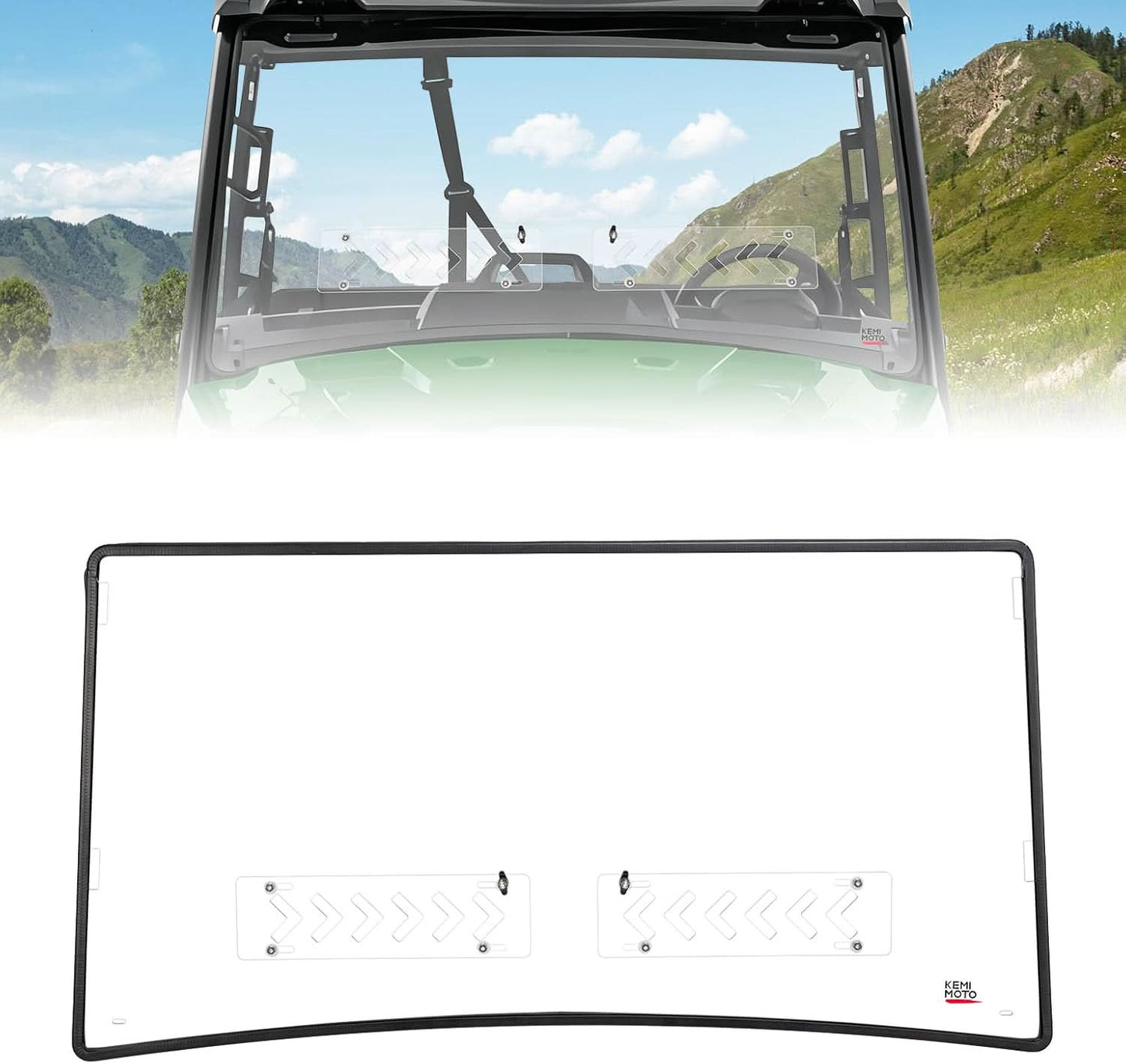 Kemimoto Front Vented Windshield, Hard-Coated for John Deere Gator XUV