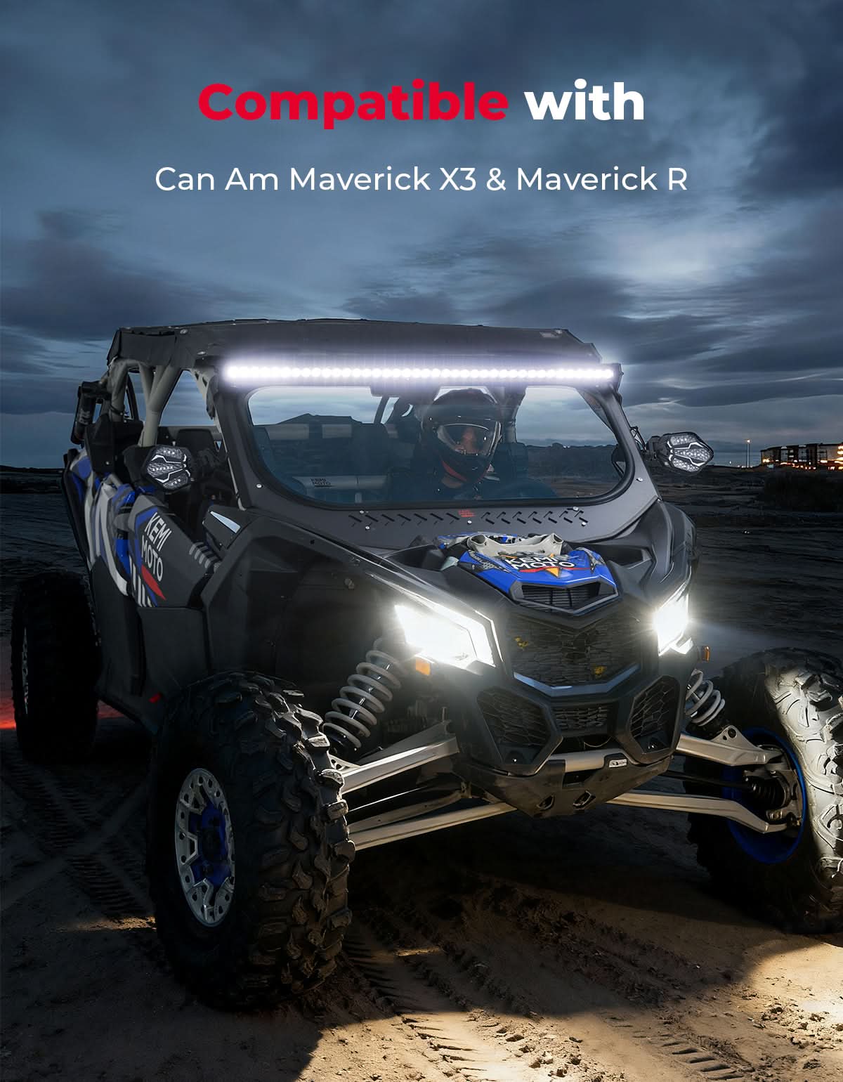Kemimoto 50" 390W RGB LED Light Bar for Maverick X3