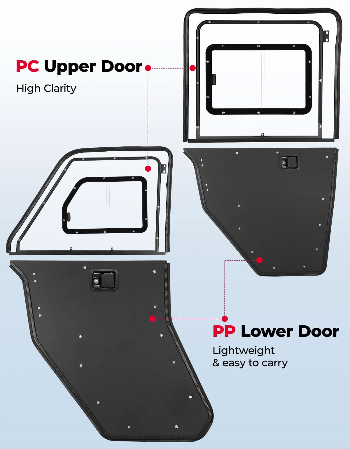 Kemimoto 2-in-1 Convertible UTV Door With Vented Window