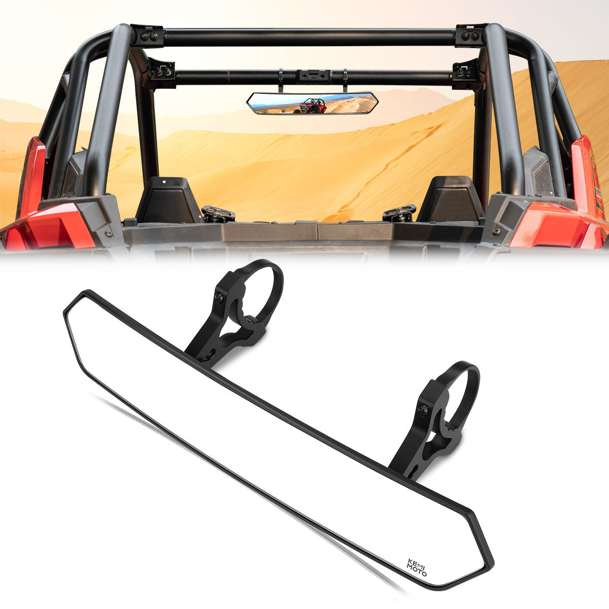 Kemimoto UTV Bluetooth Sound Bar Rear Mirror 1.65‑2″ Roll Bar