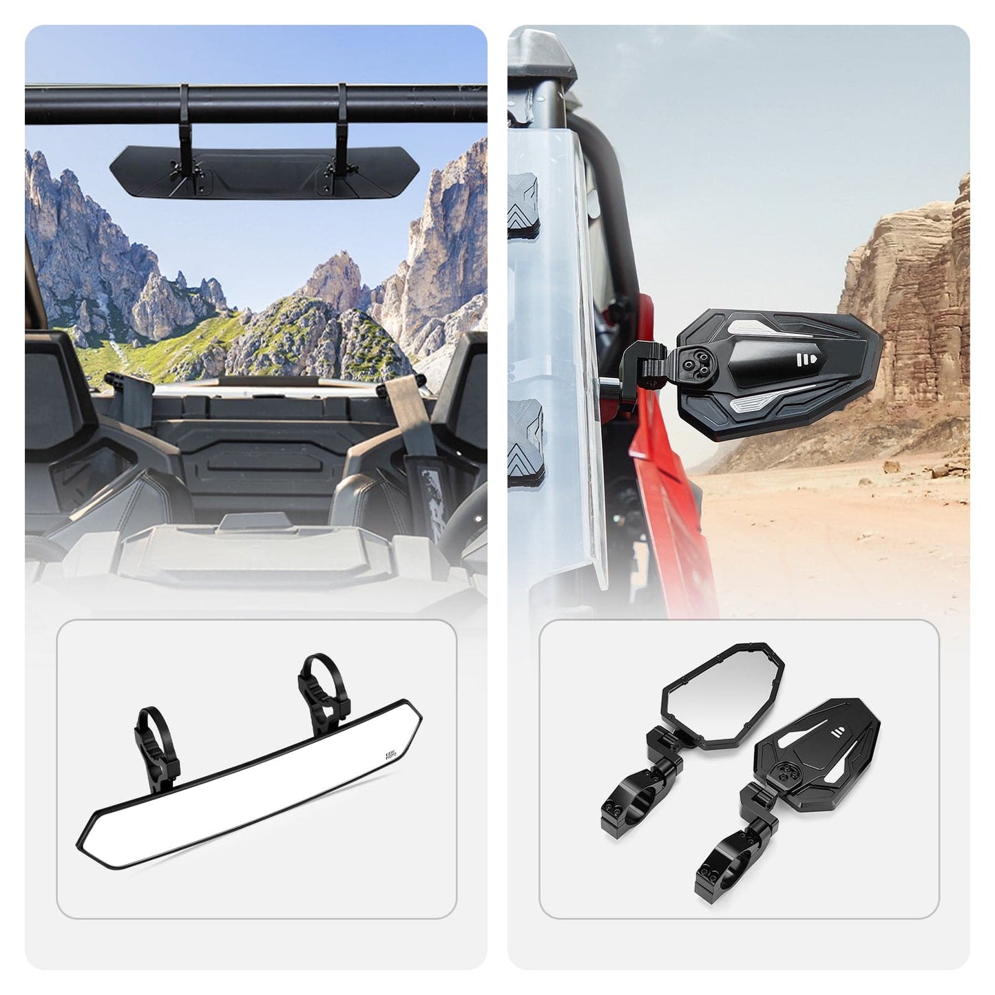 Kemimoto Dual UTV Rear View and Side Mirrors Adjustable