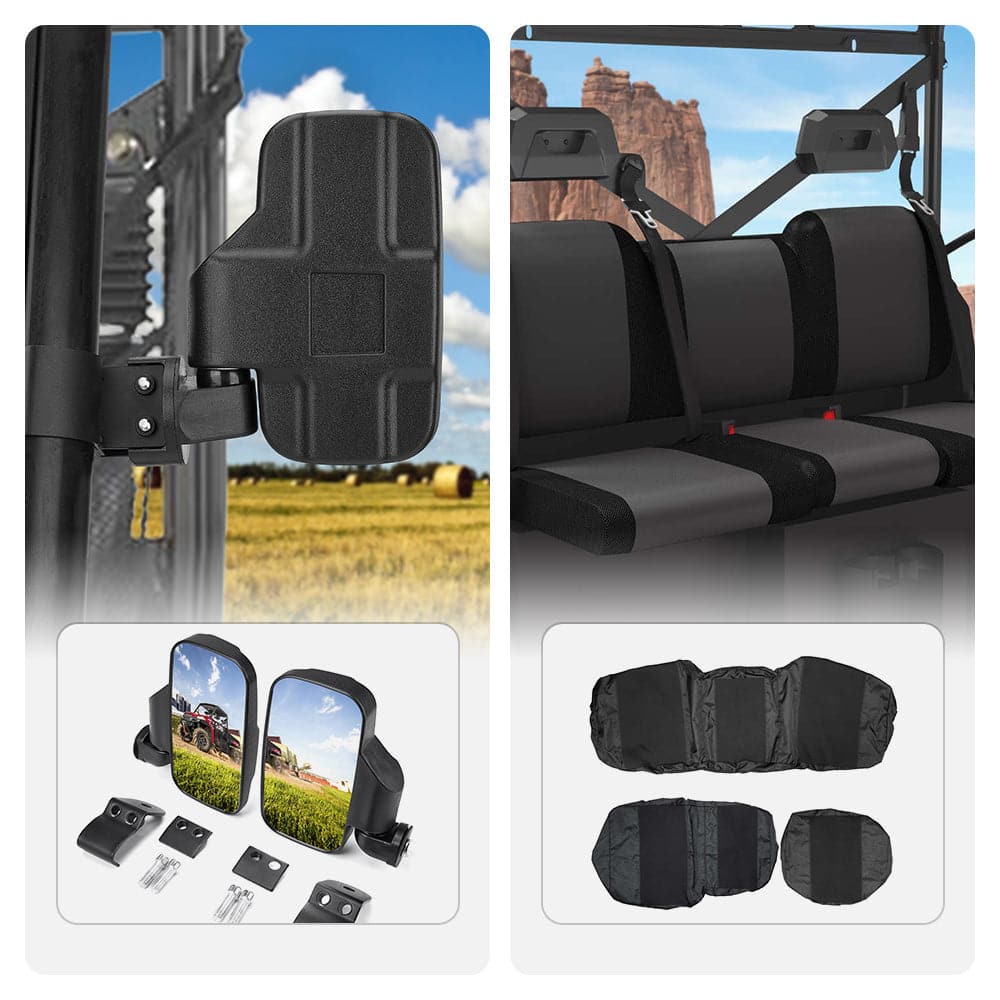 KEMIMOTO Break-Away Side Mirrors & Seat Cover for Polaris Ranger