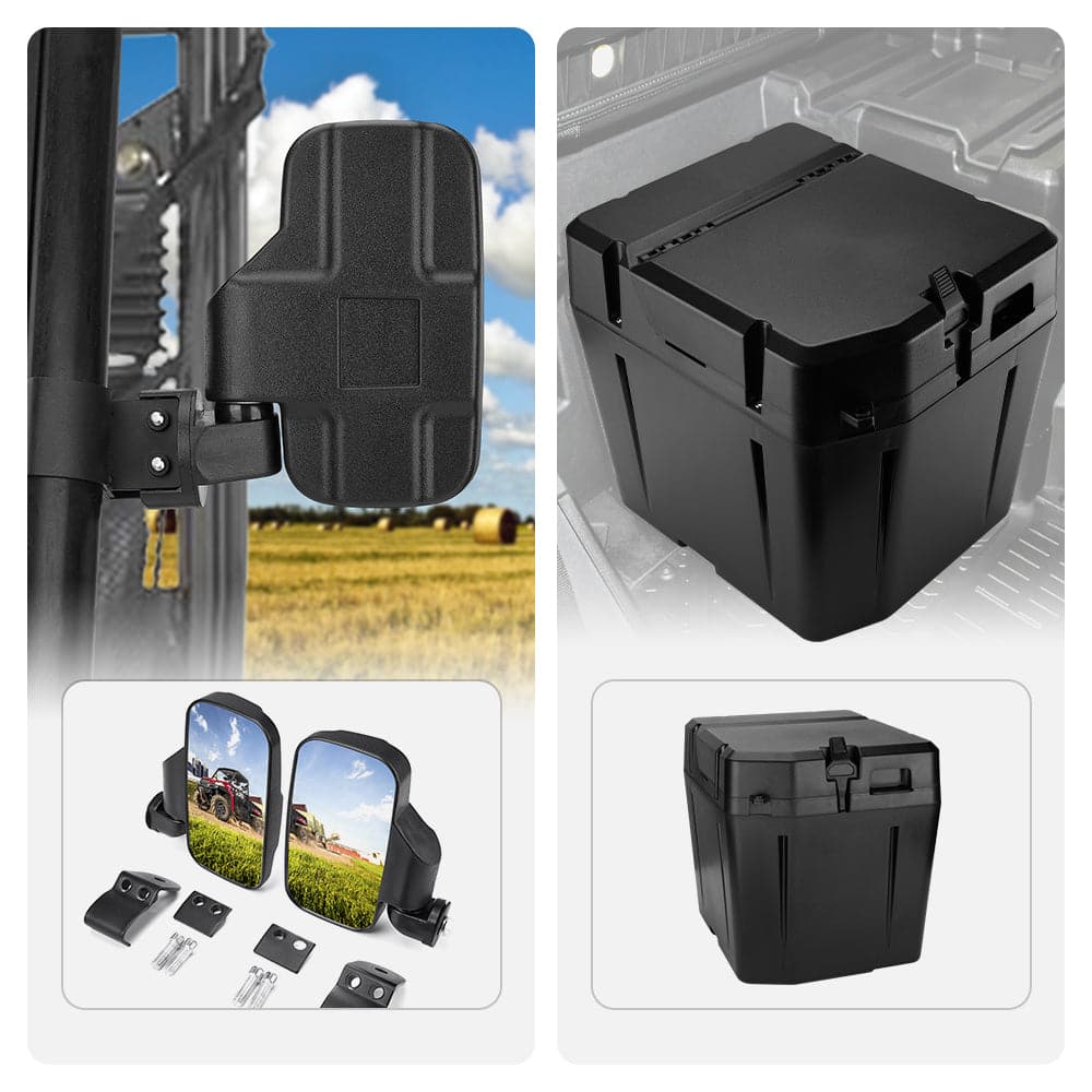 KEMIMOTO Side Mirrors & Under Seat Box for Polaris Ranger