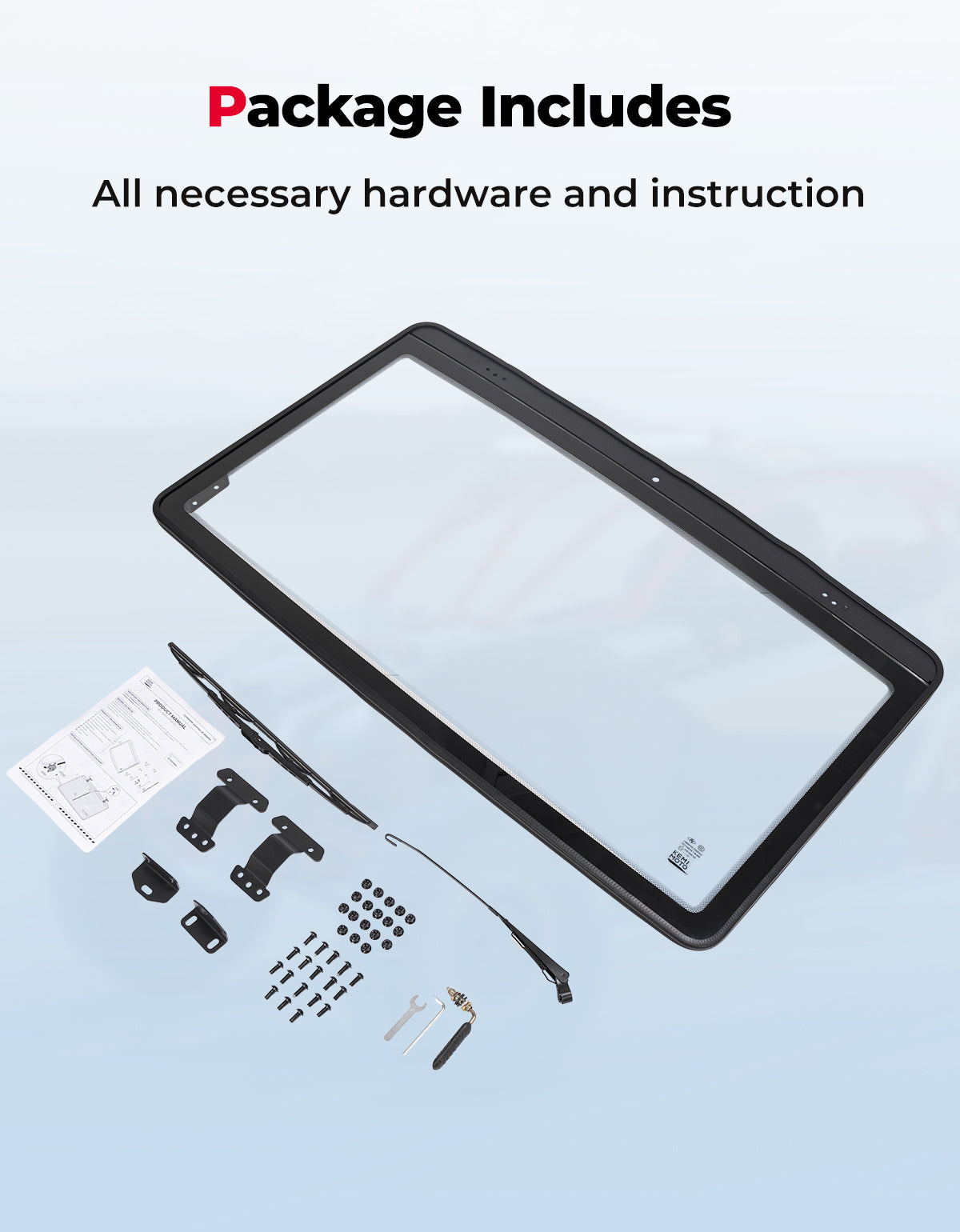 Kemimoto Front Windshield with Manual Wipers for Can‑Am Defender 2016‑2026