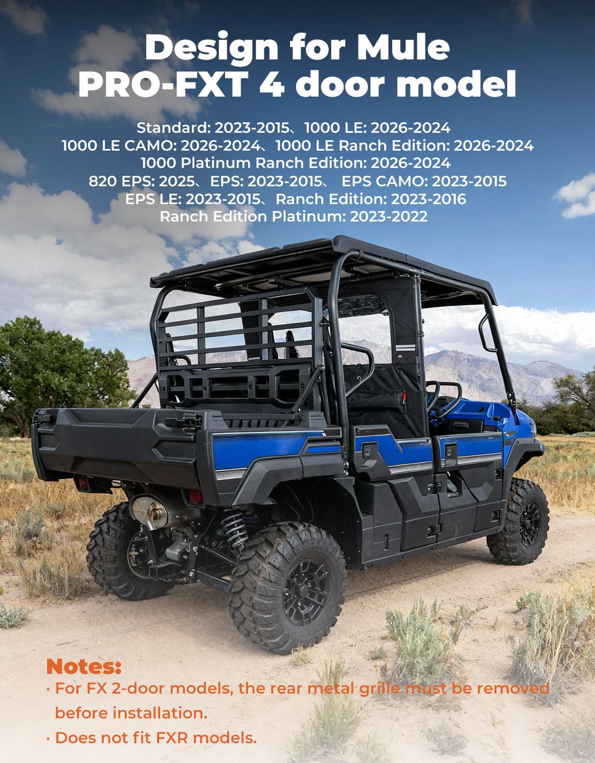 UTV Soft Rear Window for Kawasaki Mule PRO-FXT 2015+