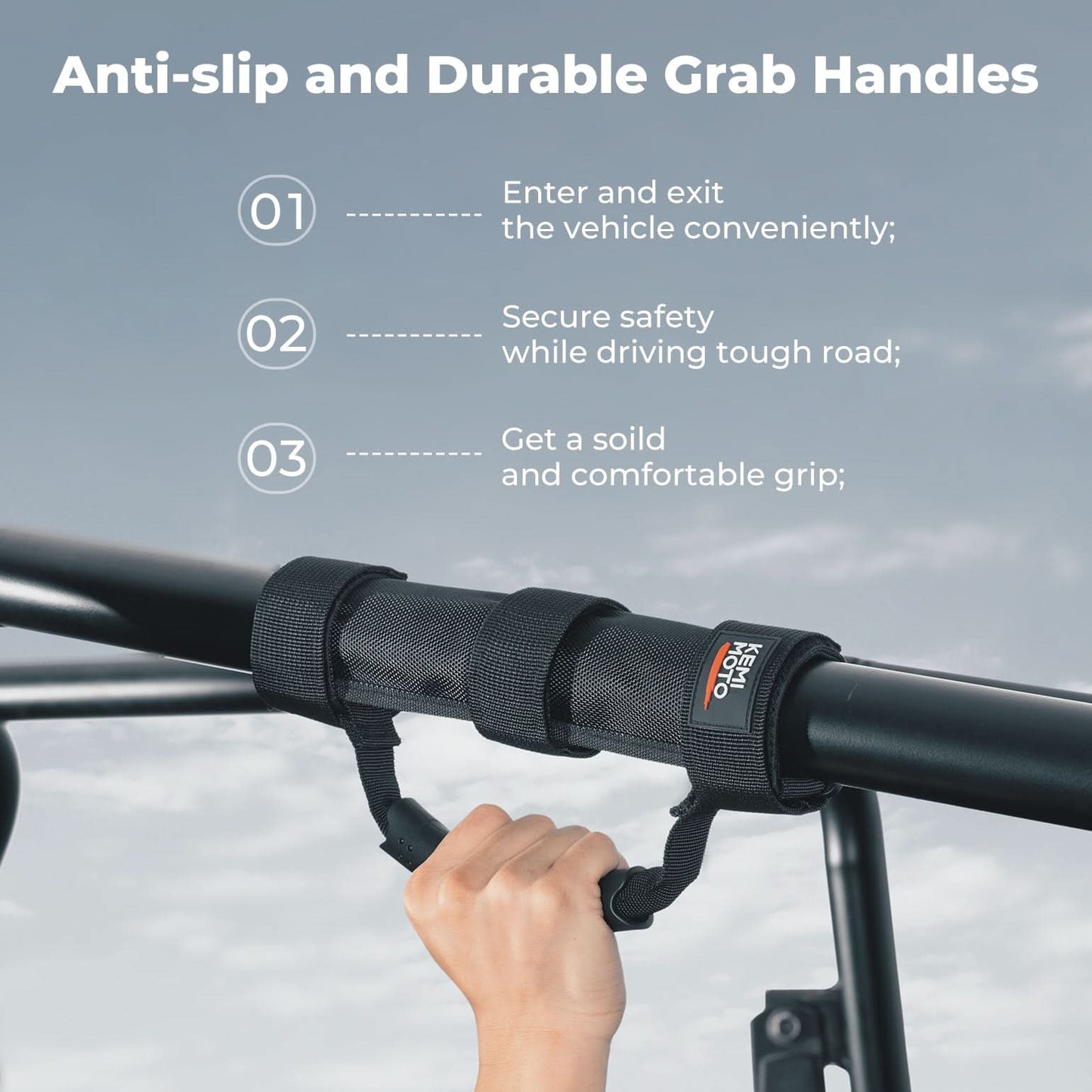 Kemimoto Hard Grip Grab Handles for 1.5–2" Roll Bars