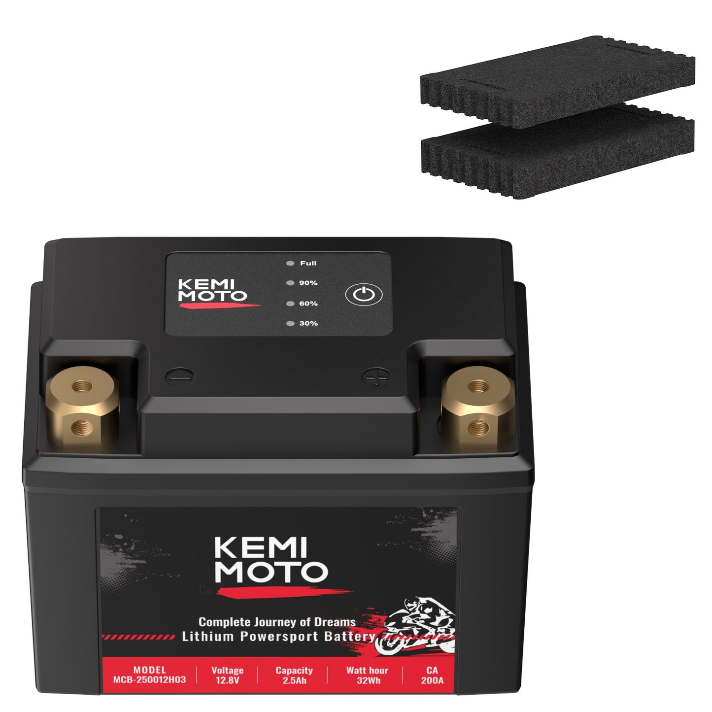 Kemimoto 12V 2.5Ah LiFePO4 Lithium Battery Universal