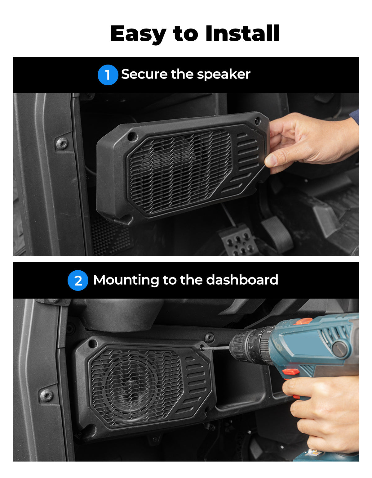 Kemimoto Under-Dash Speaker Pods for Polaris Ranger XP 1000 2018-2025