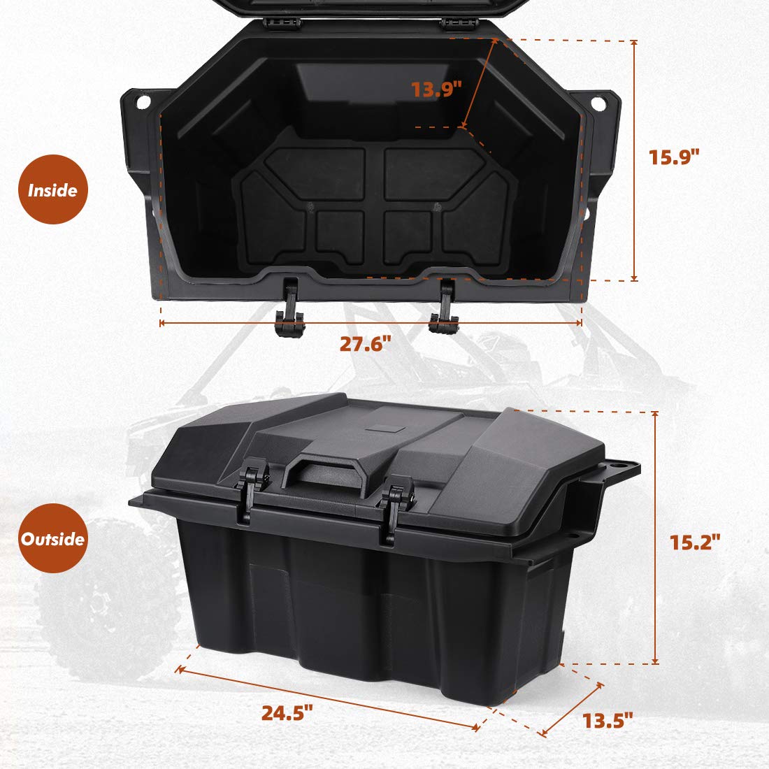Kemimoto 73 QT Rear Storage Box Weather‑Resistant for Polaris RZR