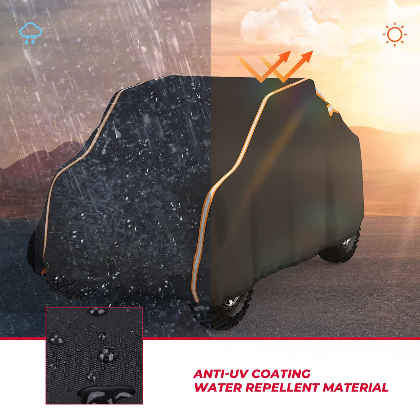 Kemimoto UTV Cover with Reflective Strips for Polaris, Can‑Am, Kawasaki
