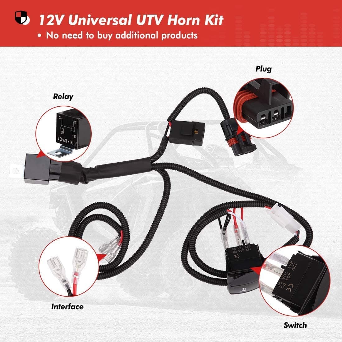 Kemimoto UTV Horn Kit 12V With Rocker Switch