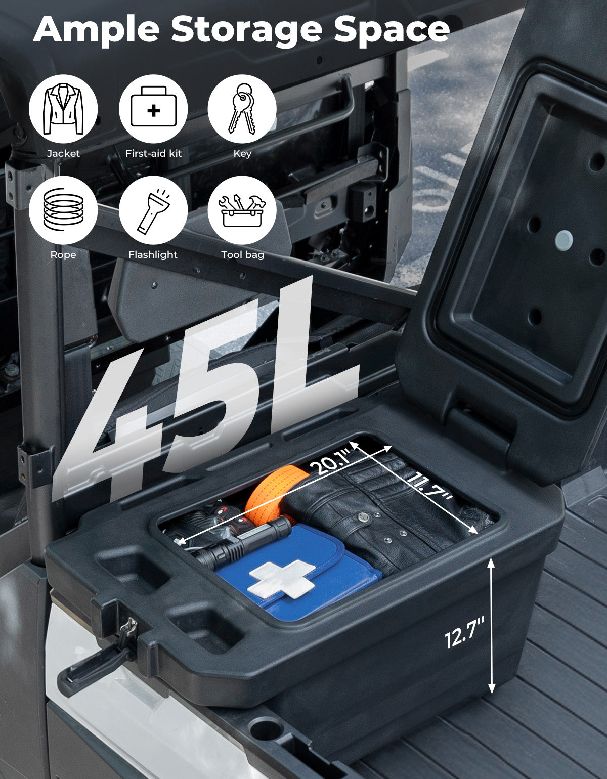 KEMIMOTO 45L Left Side Storage Box for Polaris Ranger