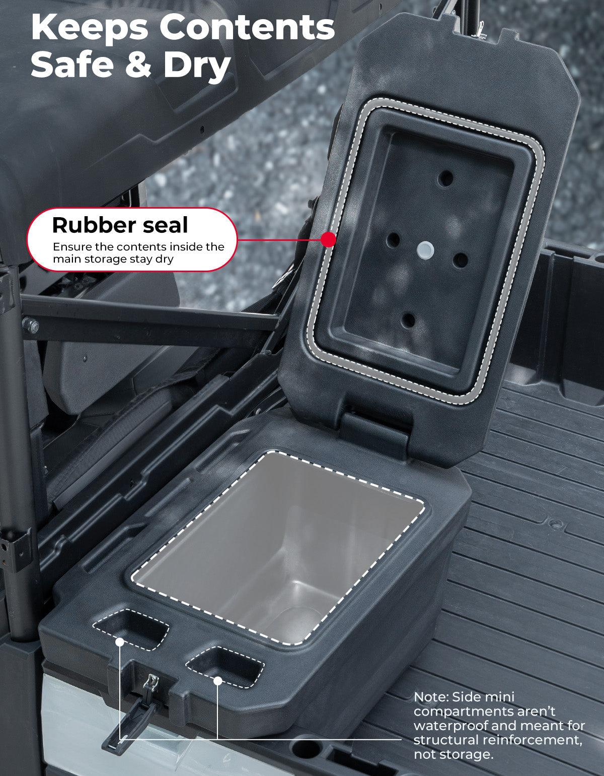 KEMIMOTO 45L Left Side Storage Box for Polaris Ranger