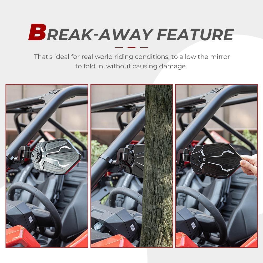 Kemimoto UTV 1.65"-2" Rear View Mirror & 1.6"-2" Side Mirror