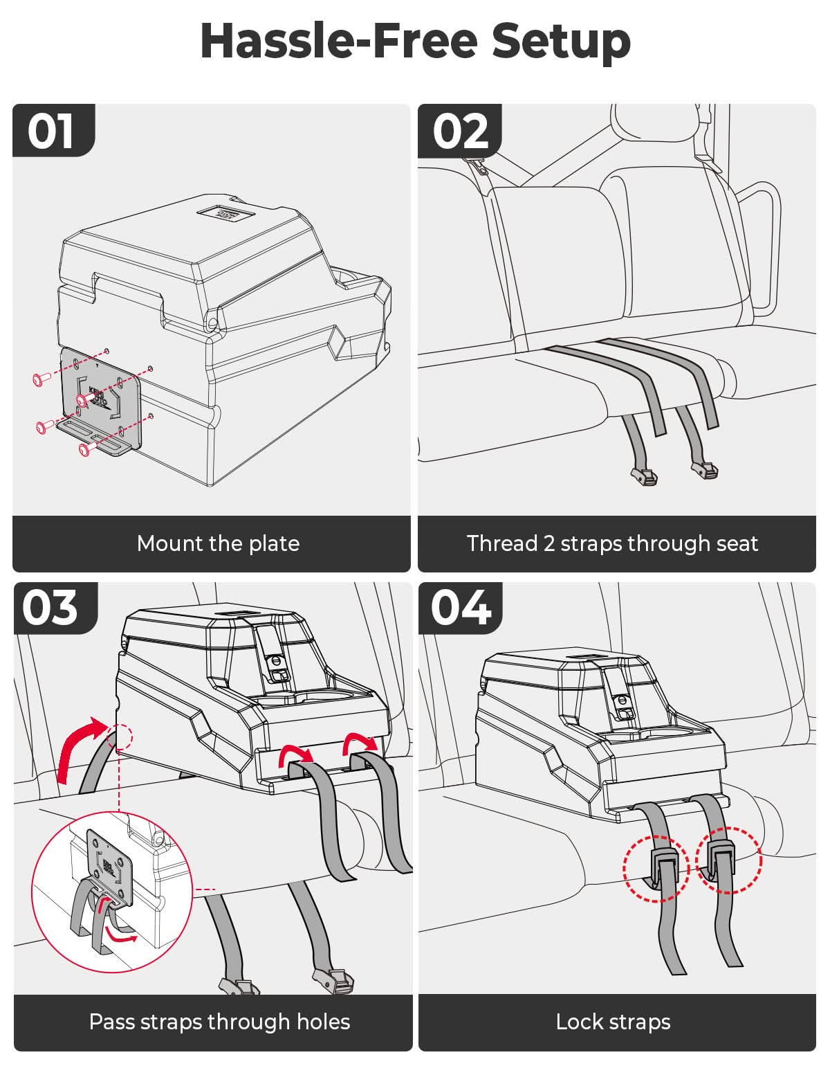 Kemimoto UTV Bench Seat Center Console Box for Polaris Ranger