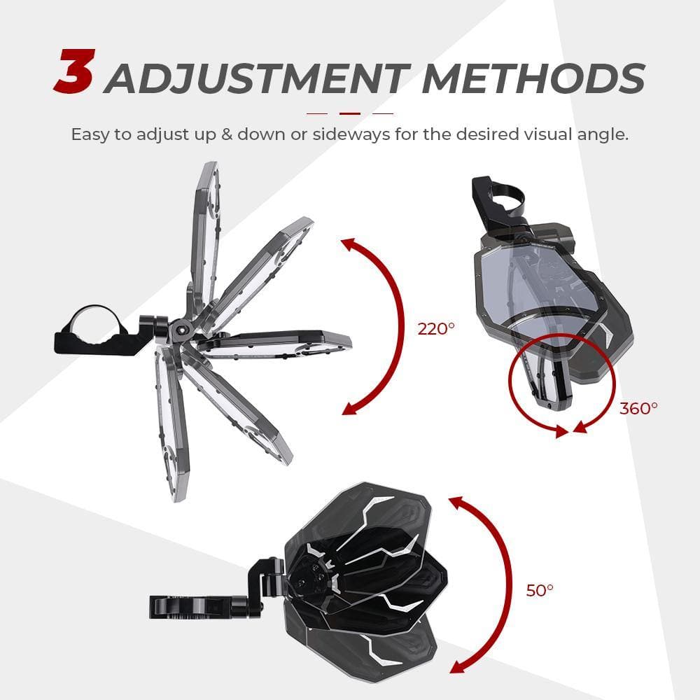 Kemimoto UTV 1.65"-2" Rear View Mirror & 1.6"-2" Side Mirror