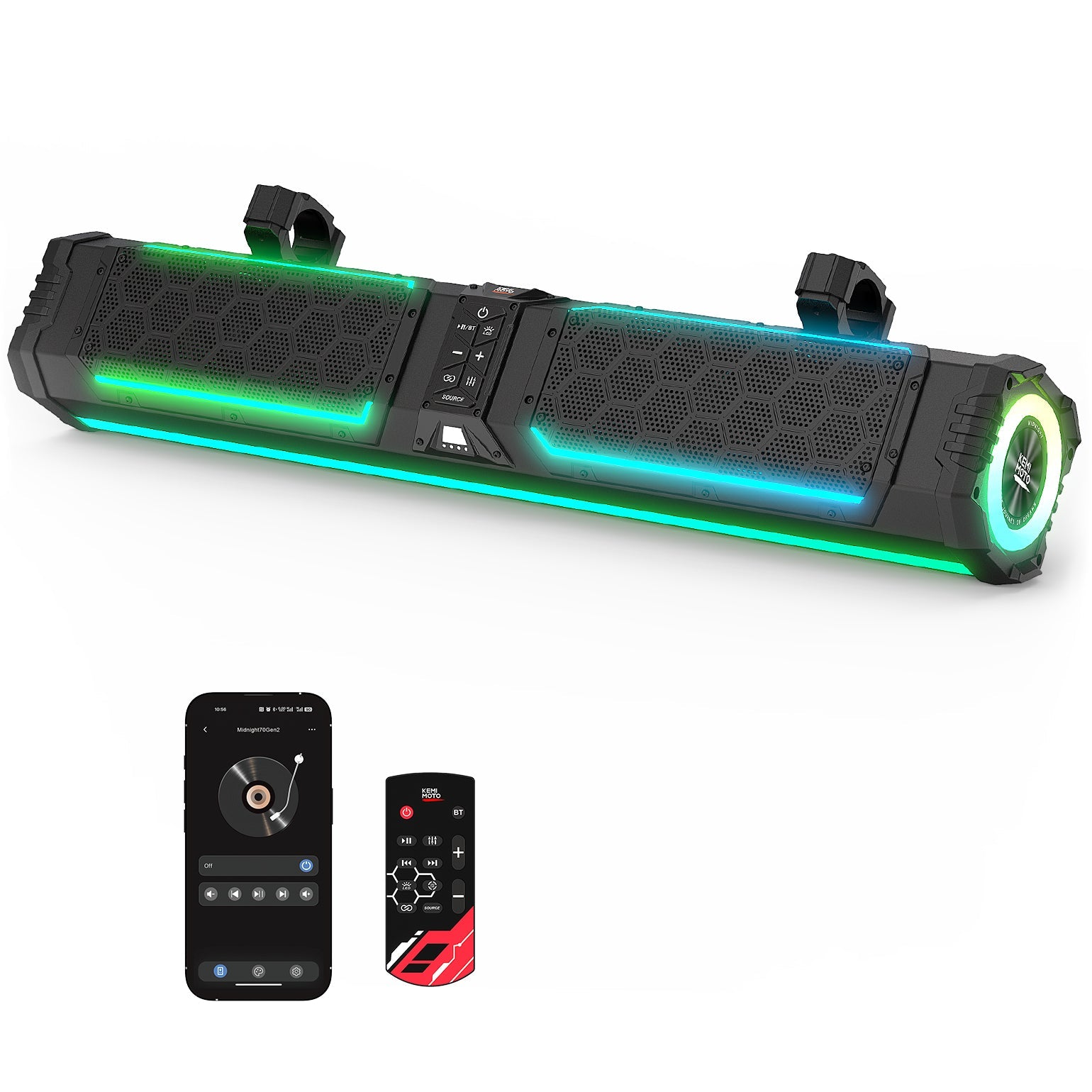 Kemimoto Midnight 80 Gen2 Soundbar for Can‑Am Polaris 680W IP66