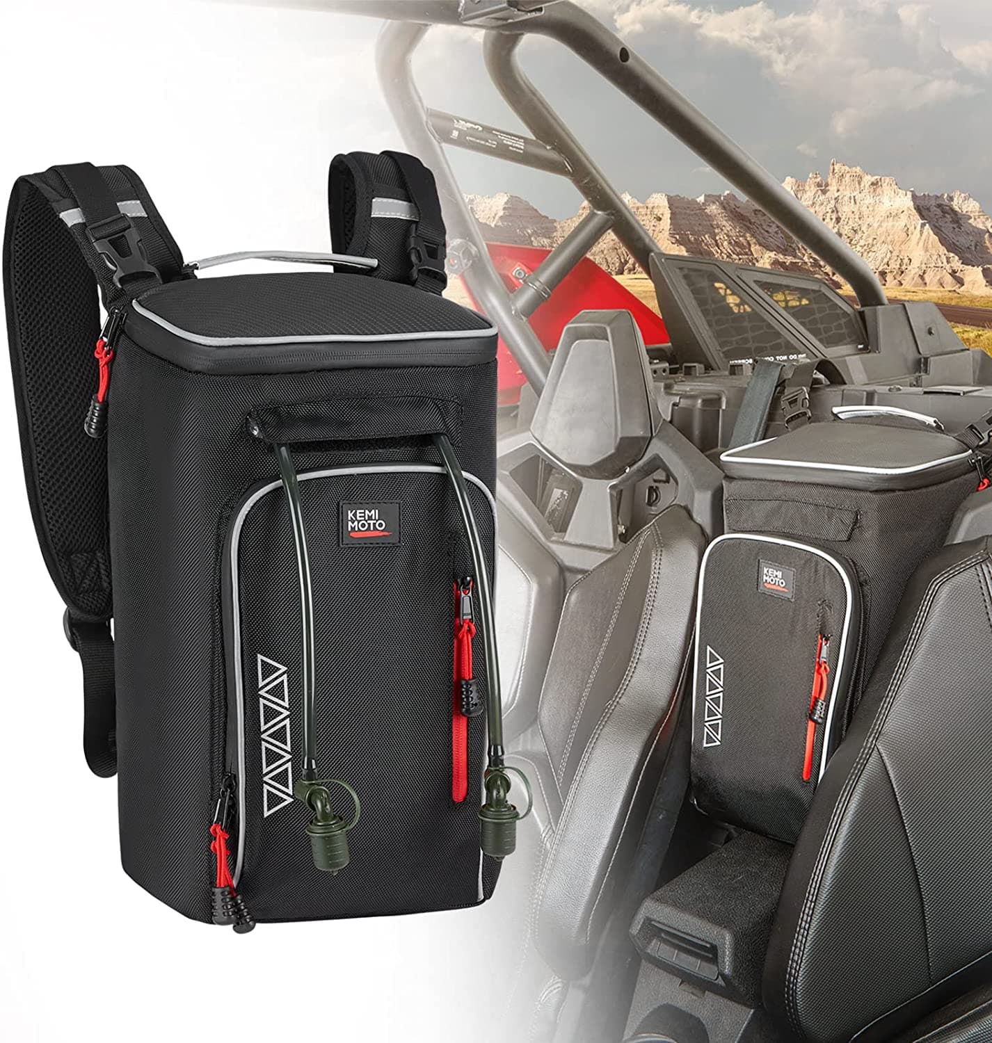 Kemimoto Center Shoulder Console Bag with Detachable Cooler for Polaris/Can‑Am