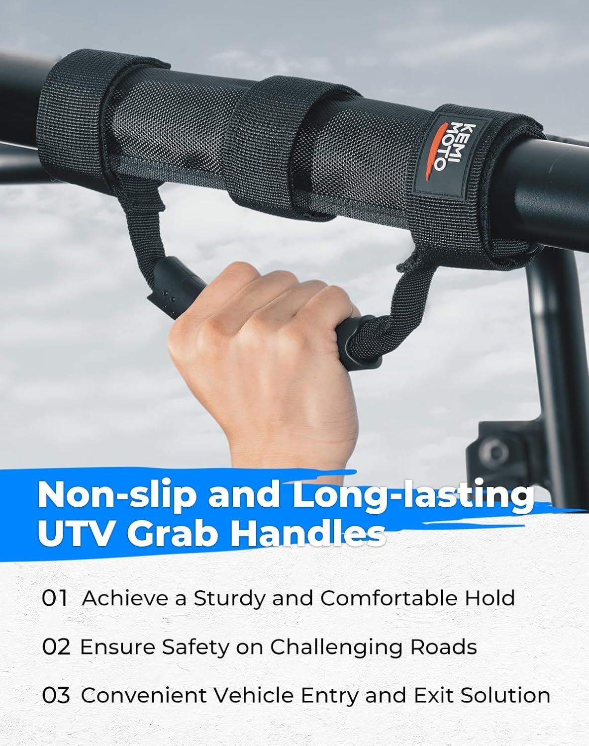 Kemimoto UTV Grab Handles for 1.5-2 Inch Round Bar Cage 4-Pack