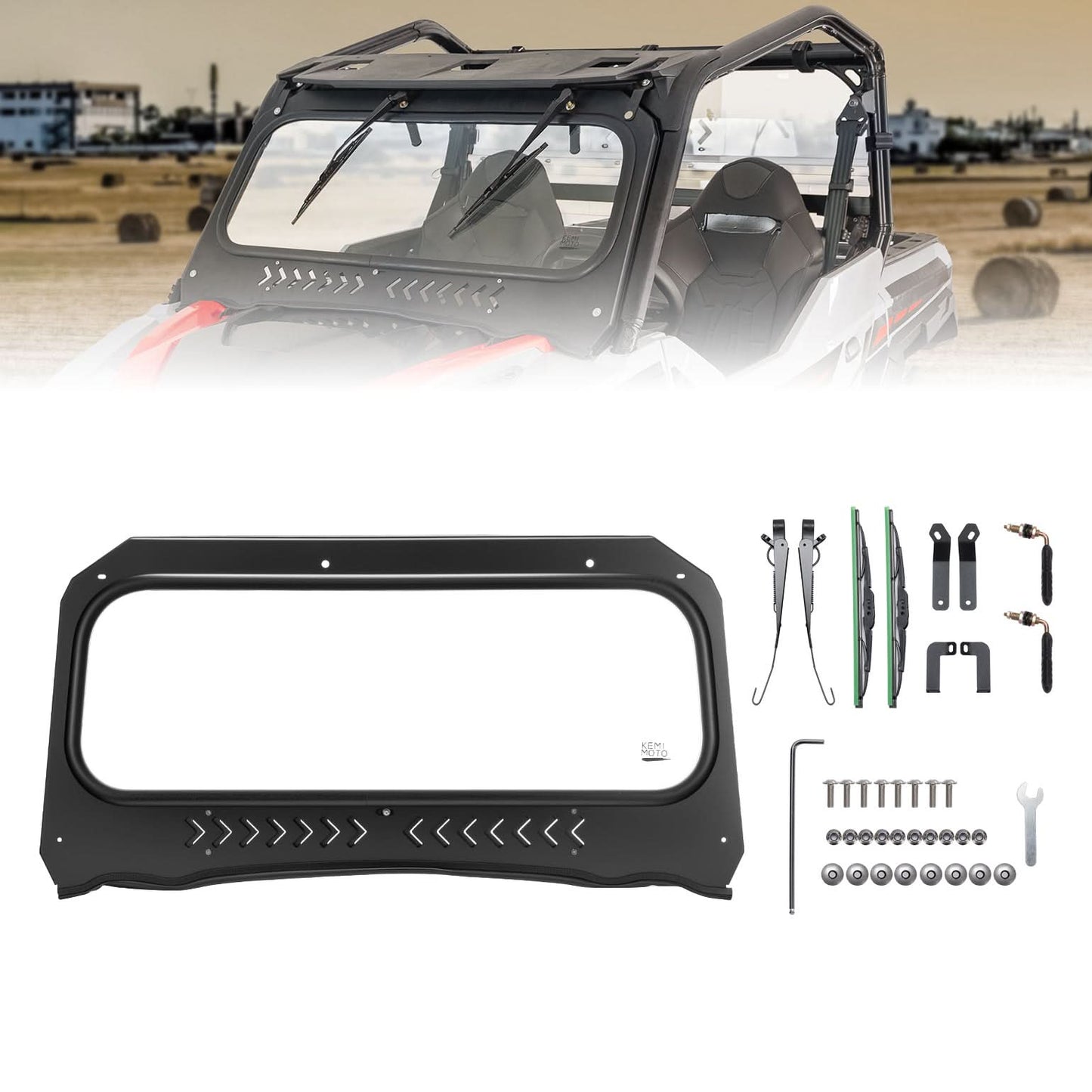 Kemimoto Front Windshield Dual Wipers for Polaris 1000 Series 2016-2026
