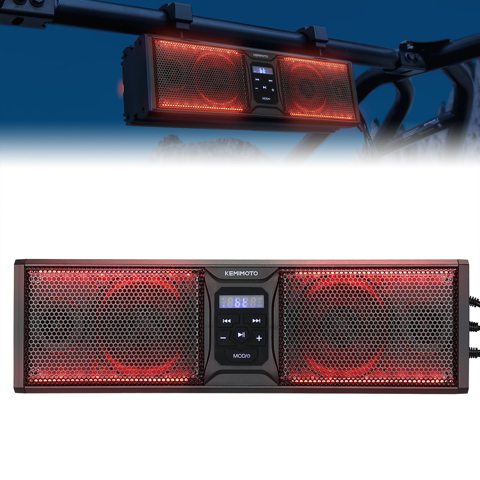 Kemimoto 16” RGB Universal Sound Bar Black for UTVs