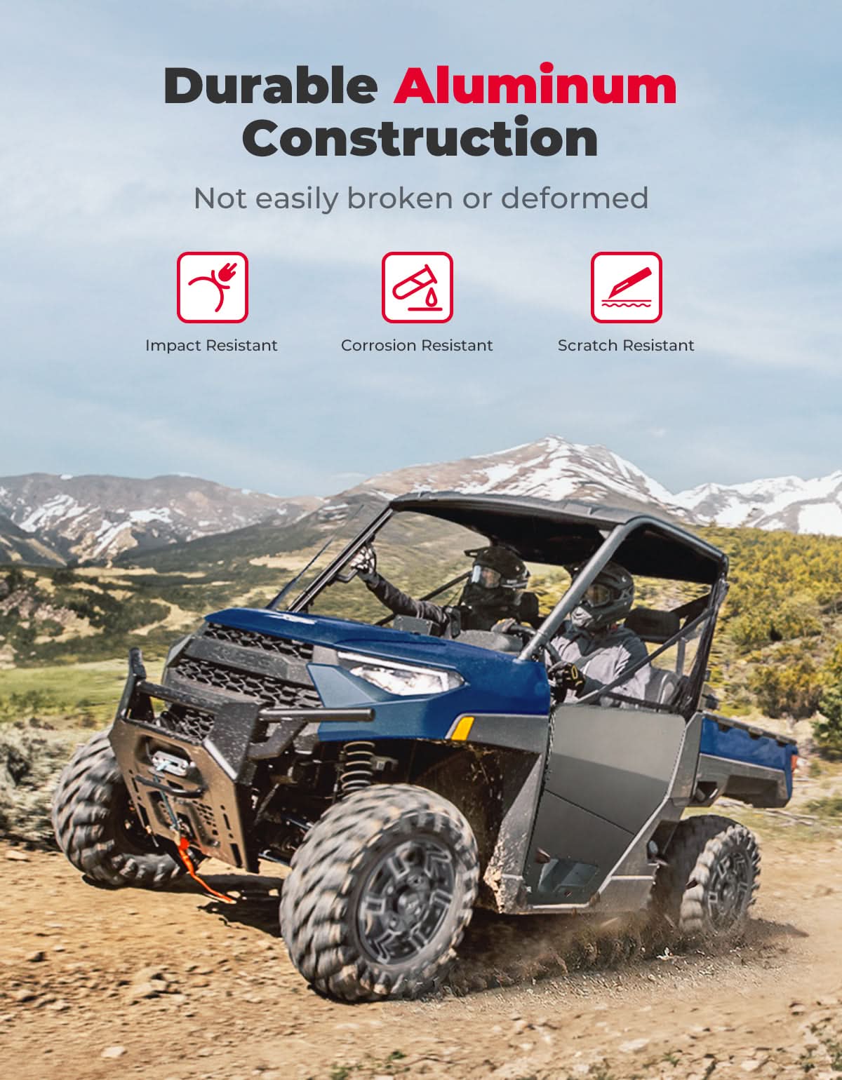 Kemimoto UTV Aluminum Half Door for Polaris Ranger XP 1000