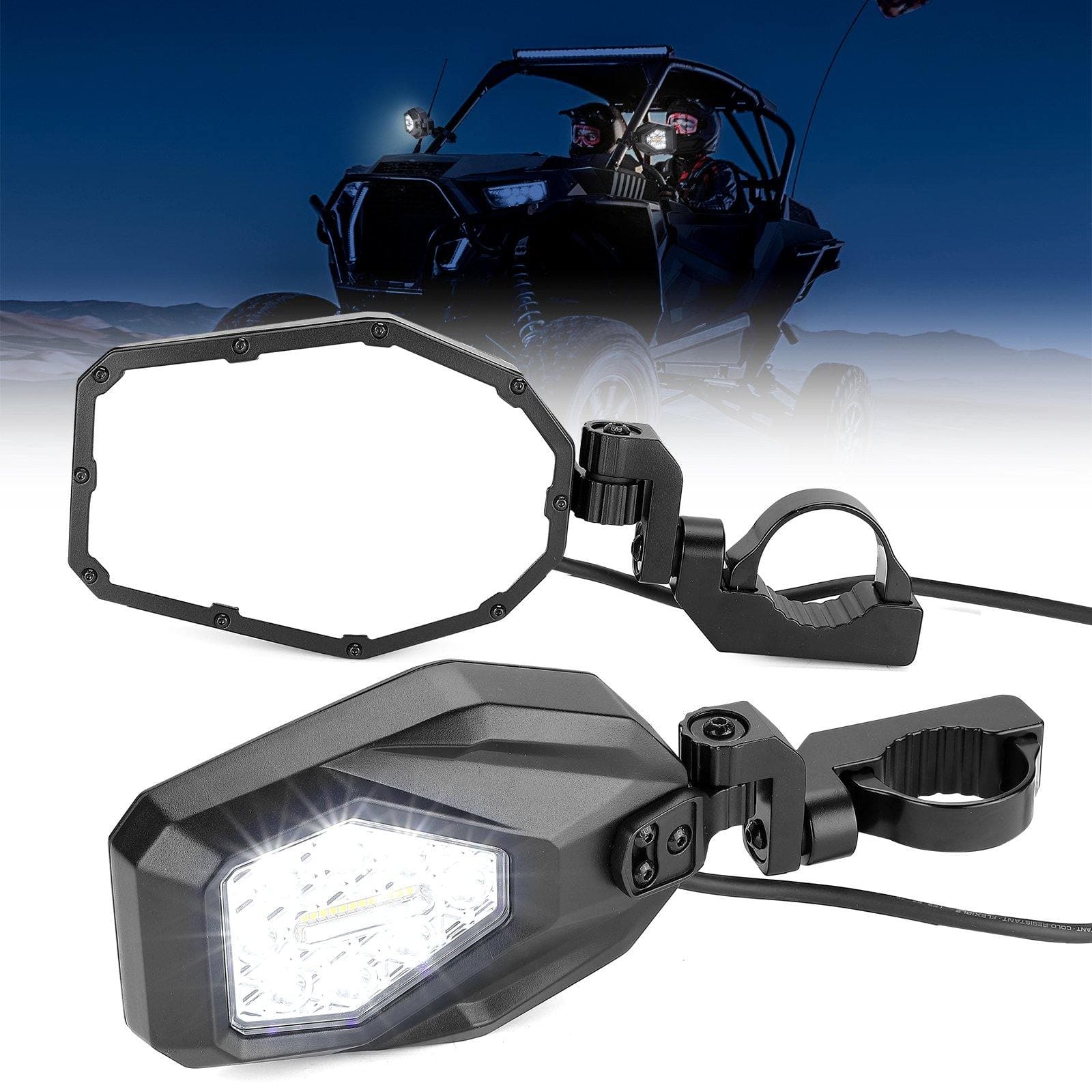 Kemimoto UTV 1.65-2" Tube Rear View Mirror & LED Side Mirrors
