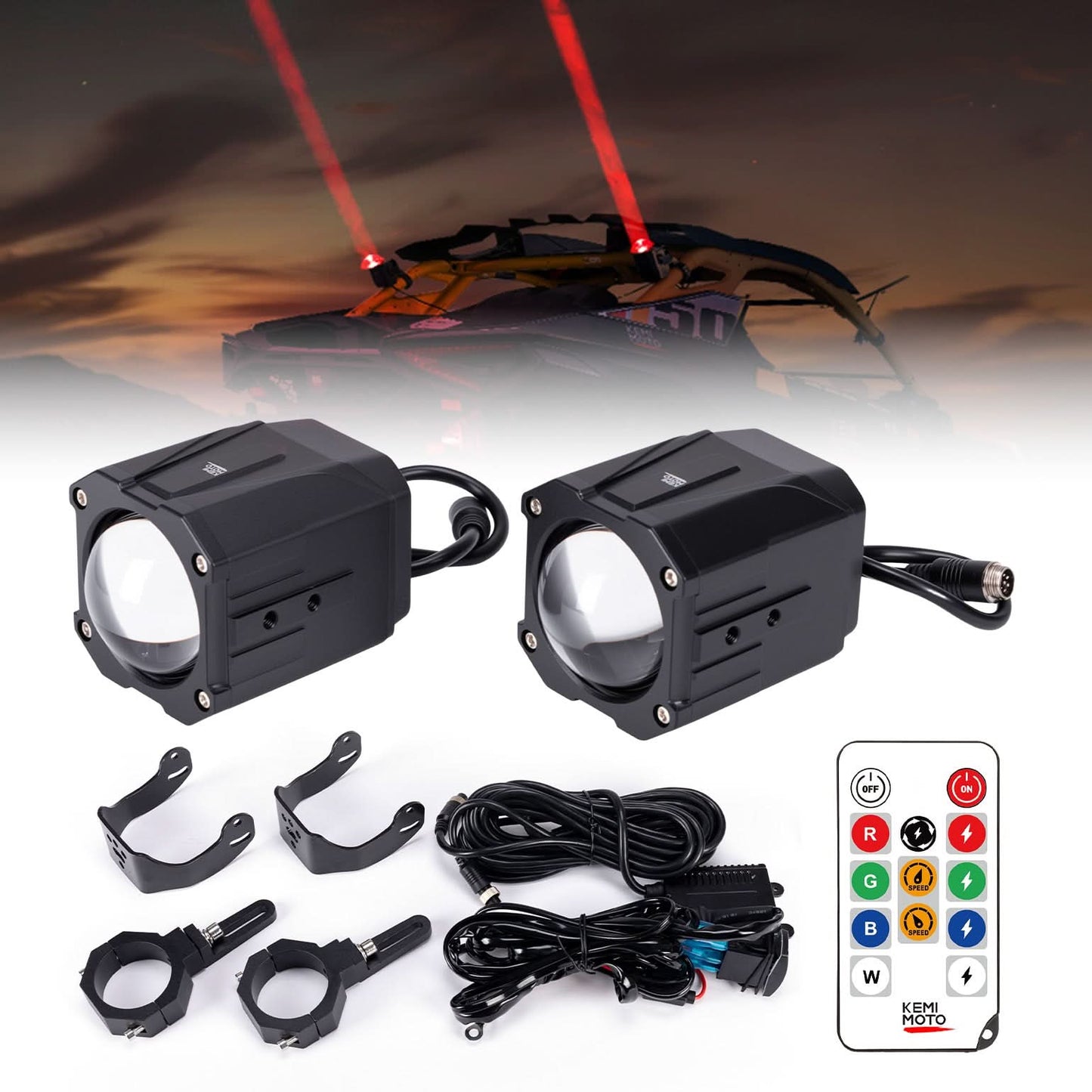 Kemimoto Whipless LED Rock Lights 9 Modes Fits 1.5‑2″ Cages