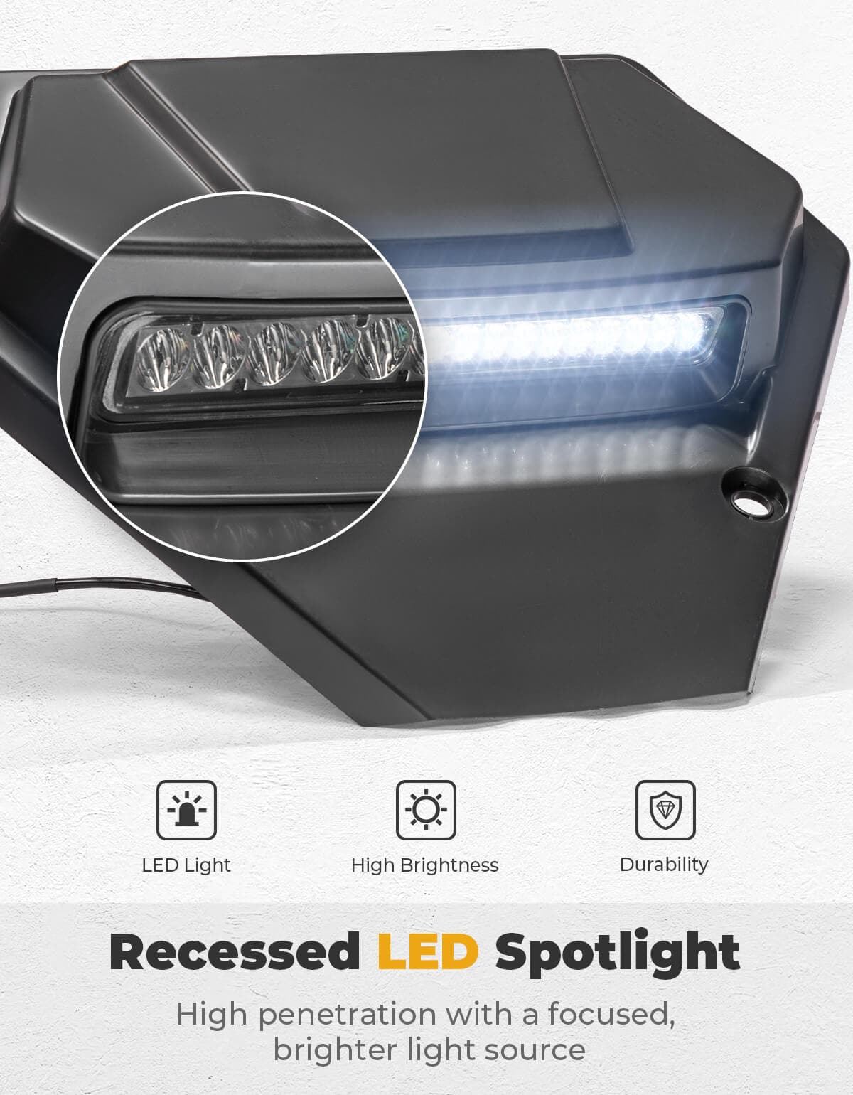 Kemimoto UTV Hood Scoop with Light LED 2500lm Black