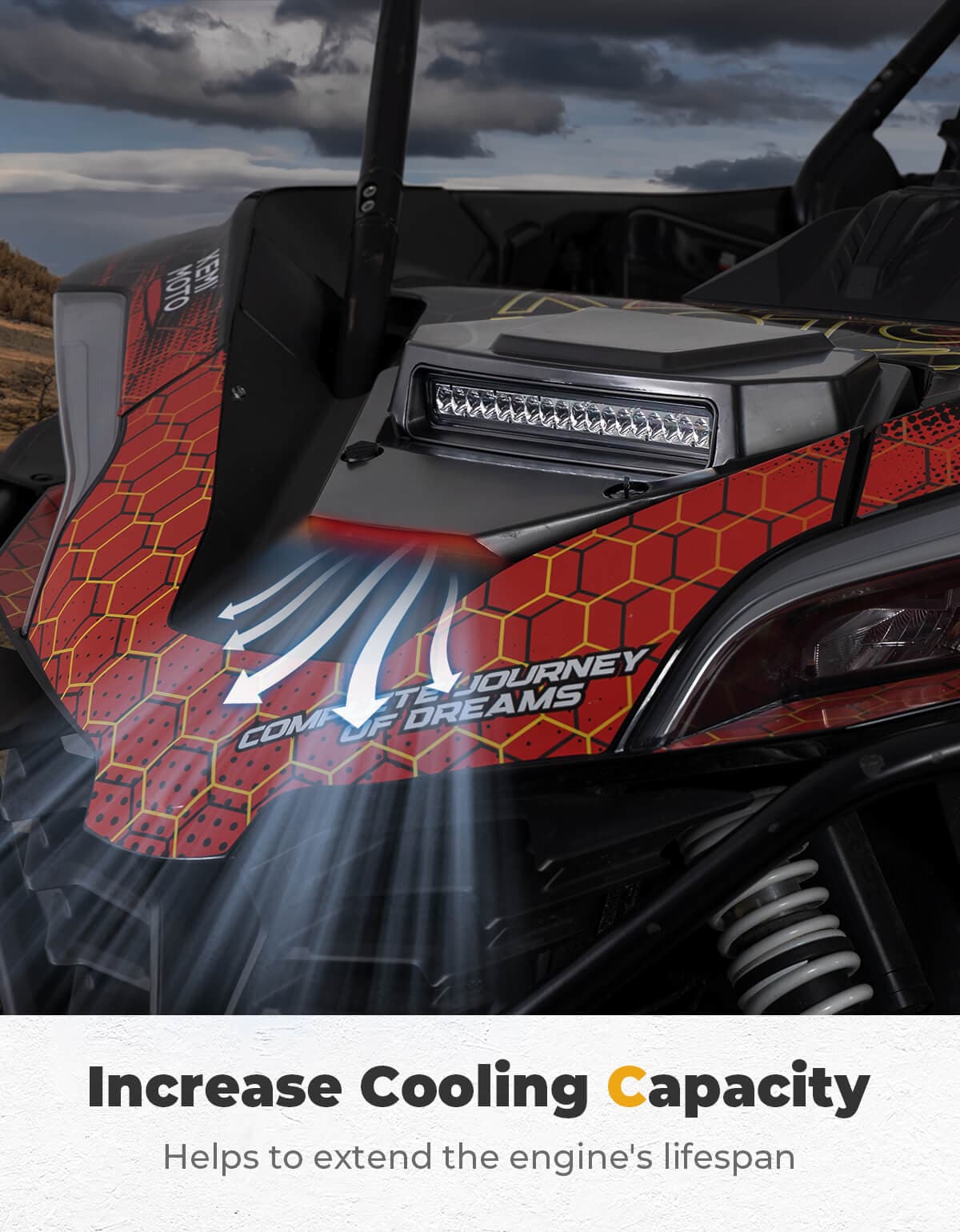Kemimoto UTV Hood Scoop with Light LED 2500lm Black