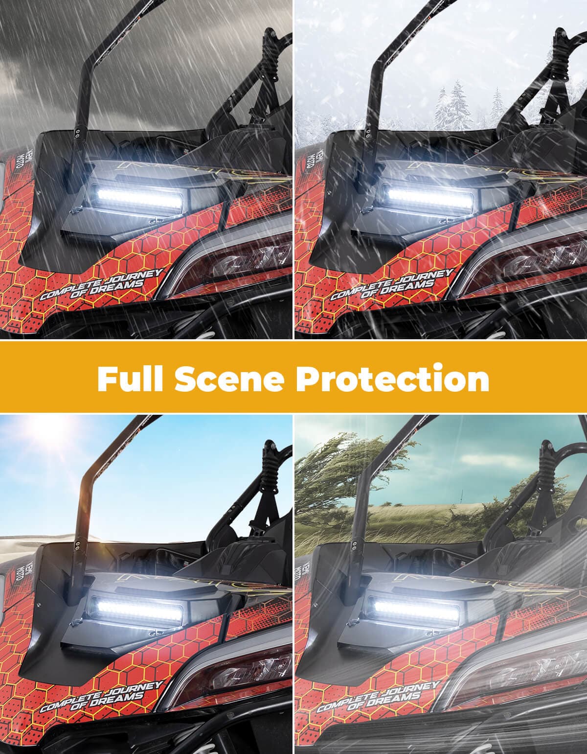 Kemimoto UTV Hood Scoop with Light LED 2500lm Black