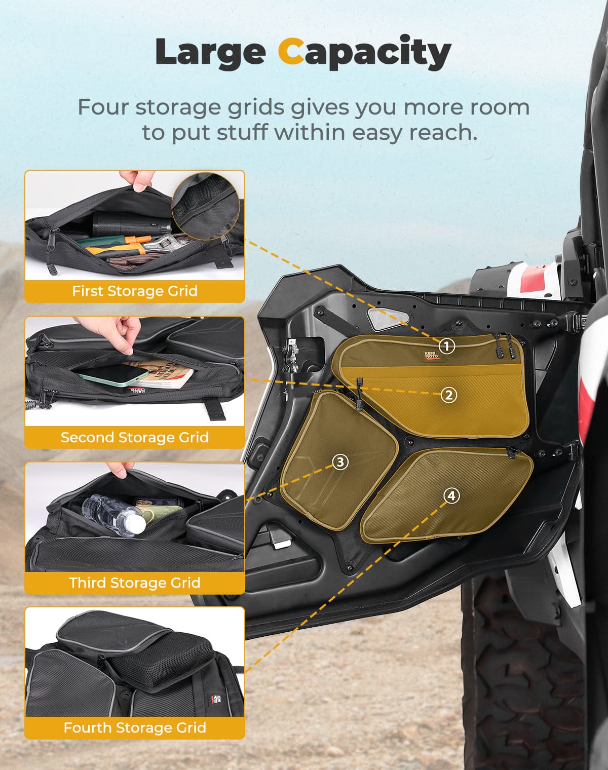 Kemimoto Rear Door Bag for Polaris RZR XP4 1000