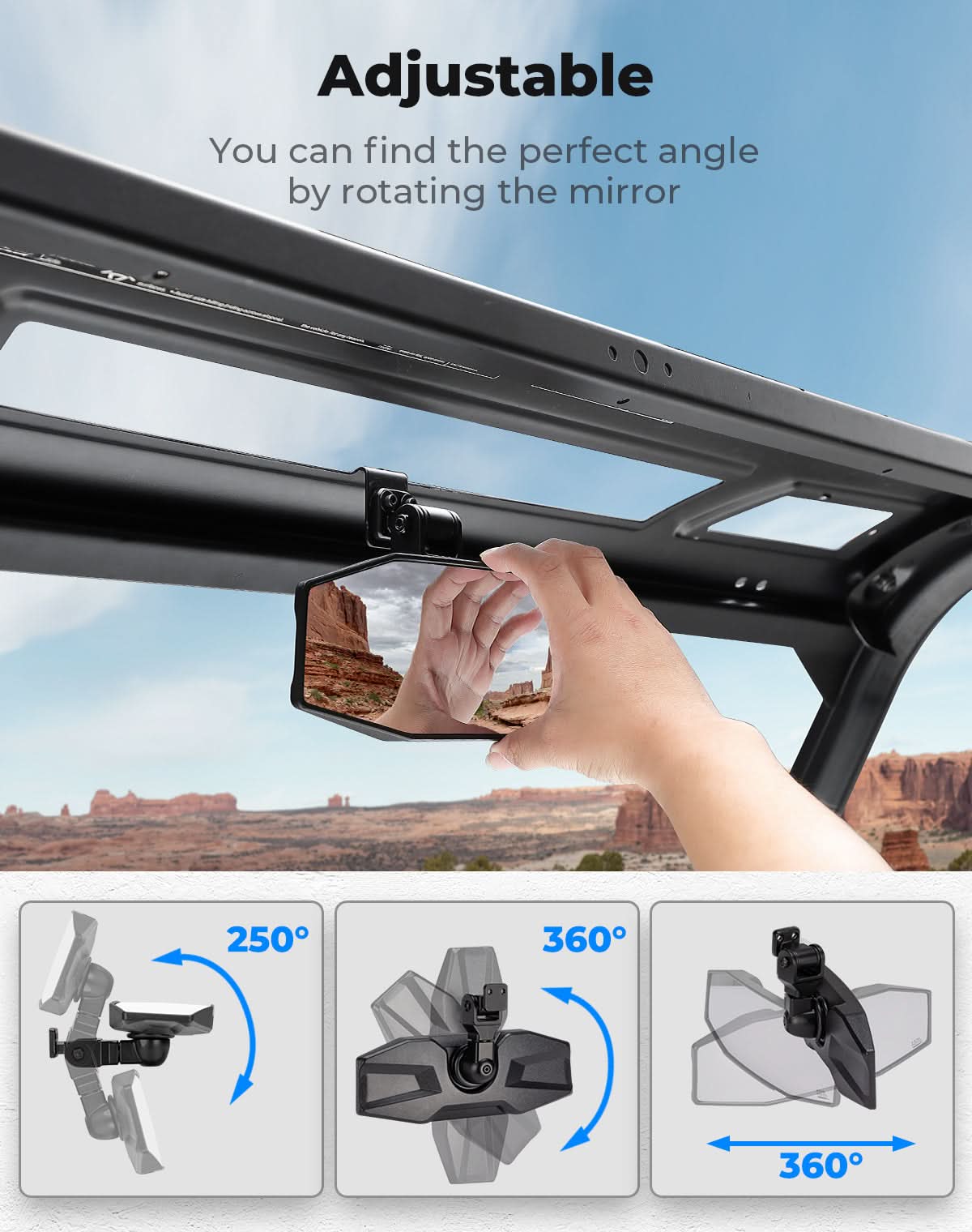 Kemimoto UTV Rear View Mirror 360° Adjustable Polaris
