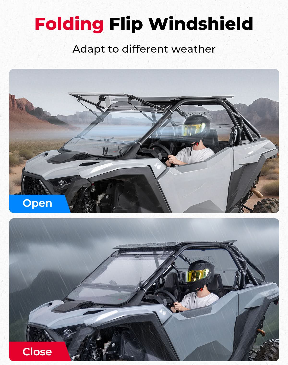 Kemimoto 3-IN-1 Flip Windshield for 2025-2026 Polaris RZR PRO