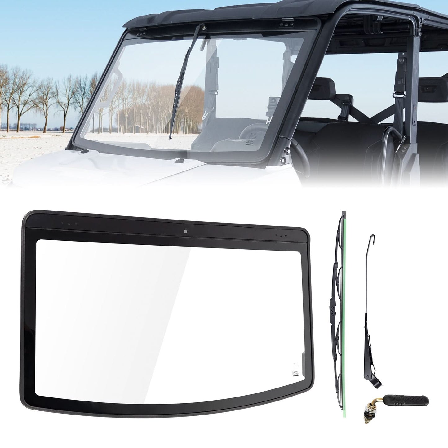 Kemimoto Front Windshield With Wiper For Polaris Ranger 1000