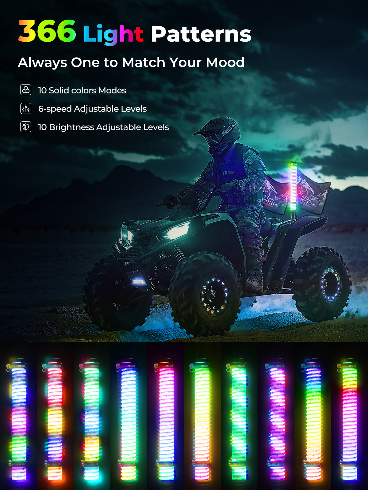Kemimoto 2FT COB Fat Whip Lights With Turning Signal