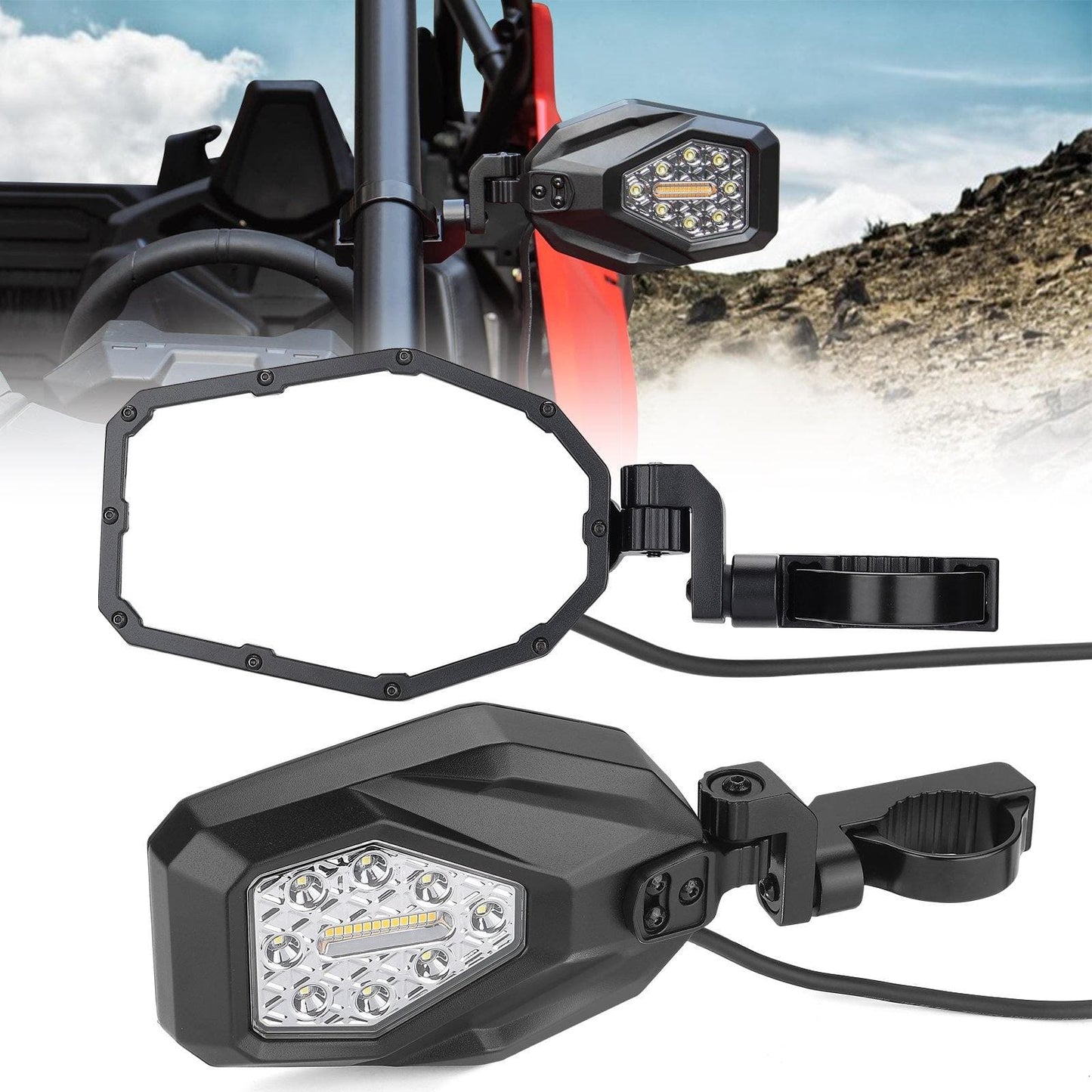 Kemimoto LED Turn Signal Light Mirrors Aluminum 1800LM