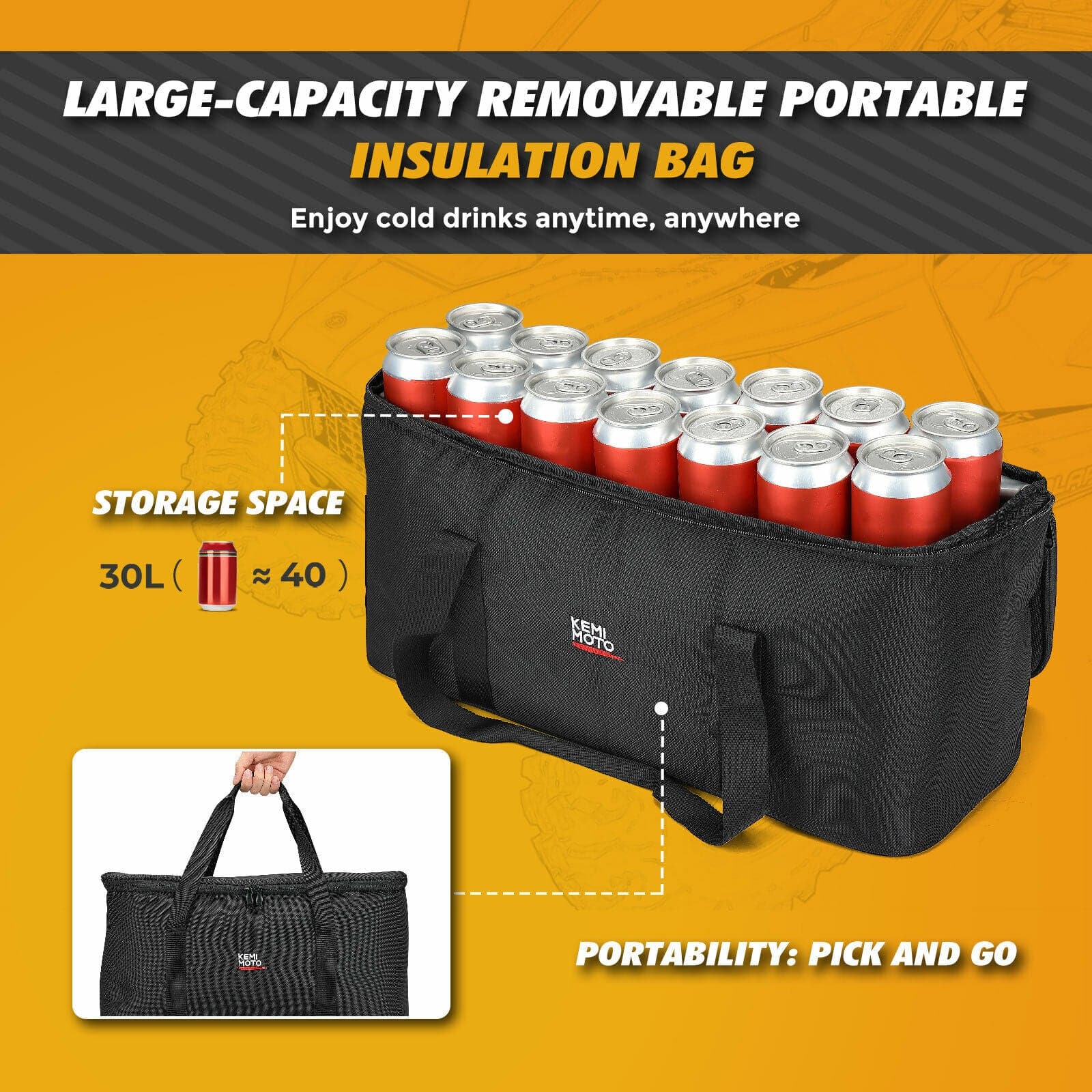 KEMIMOTO UTV Rear Storage Bag with Fixed Strap