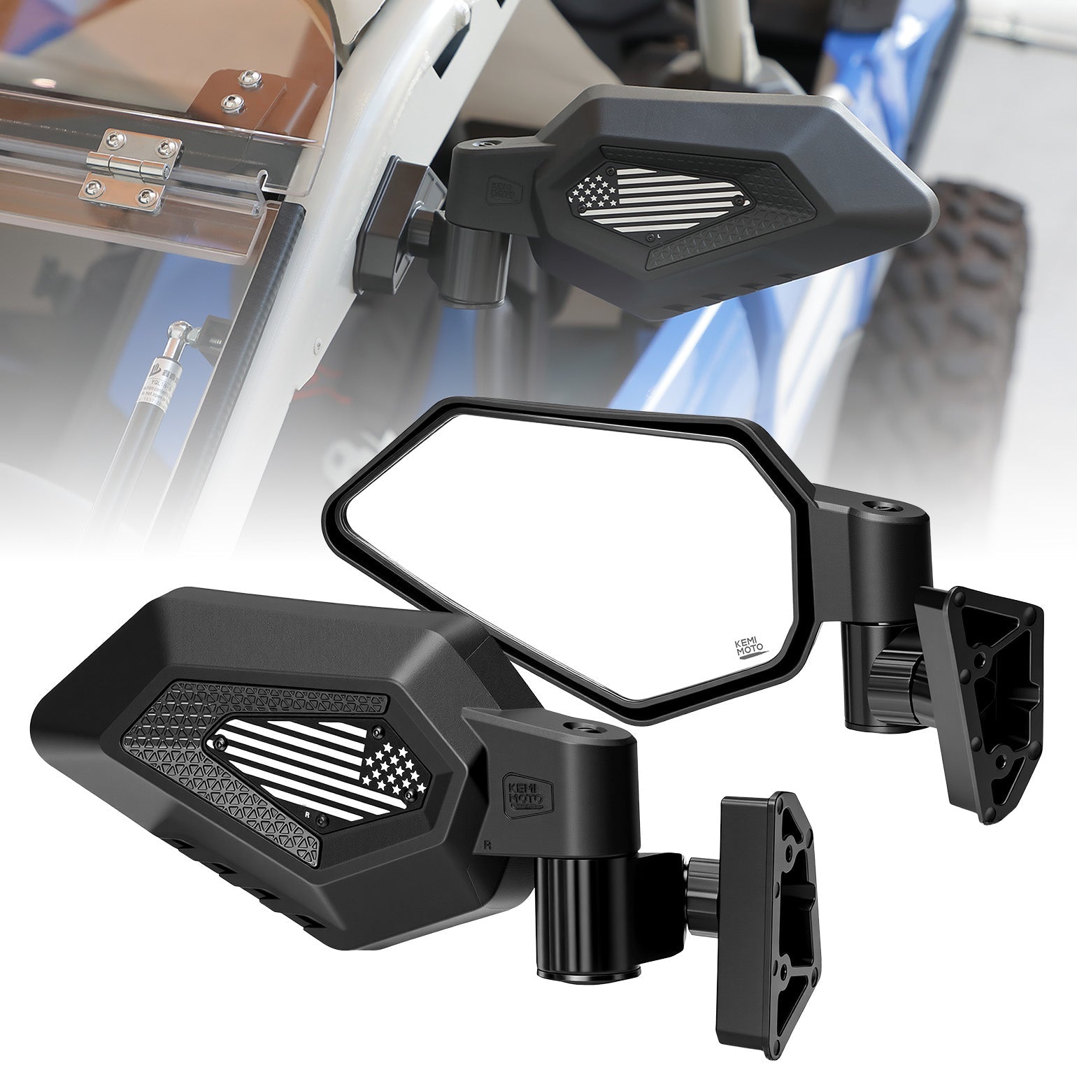Side Mirrors with Spring‑Back Auto Reset, Fit Can‑Am Maverick X3 / MAX US Flag Pattern