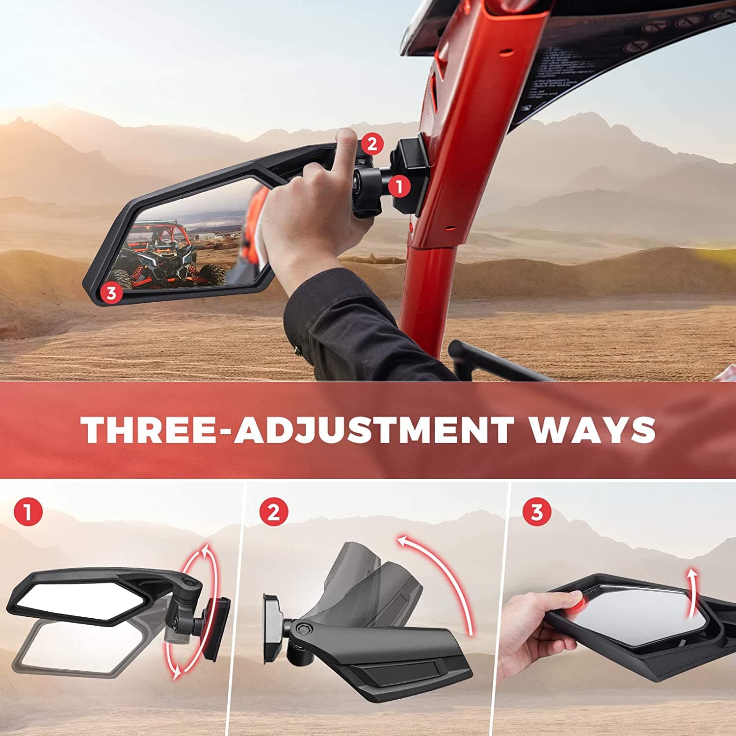 KEMIMOTO Maverick X3 Side View Mirrors 360° Adjustment
