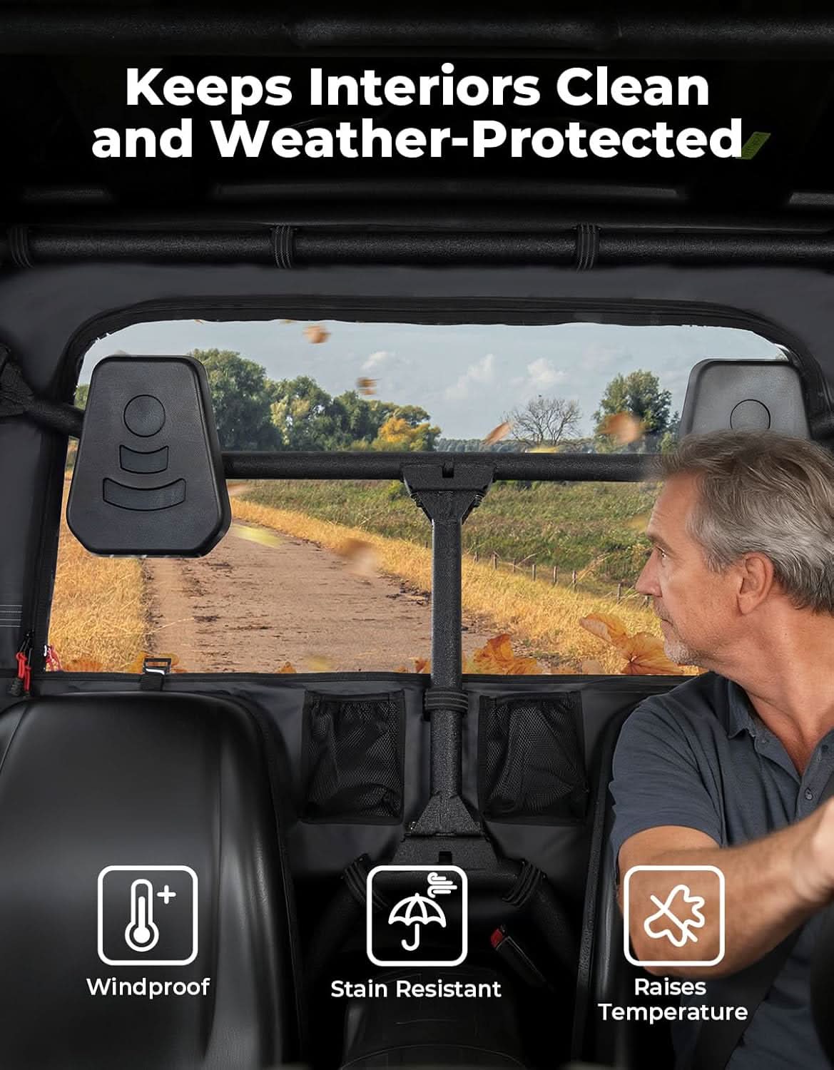 Kemimoto UTV Soft Rear Windshield Water-Resistant