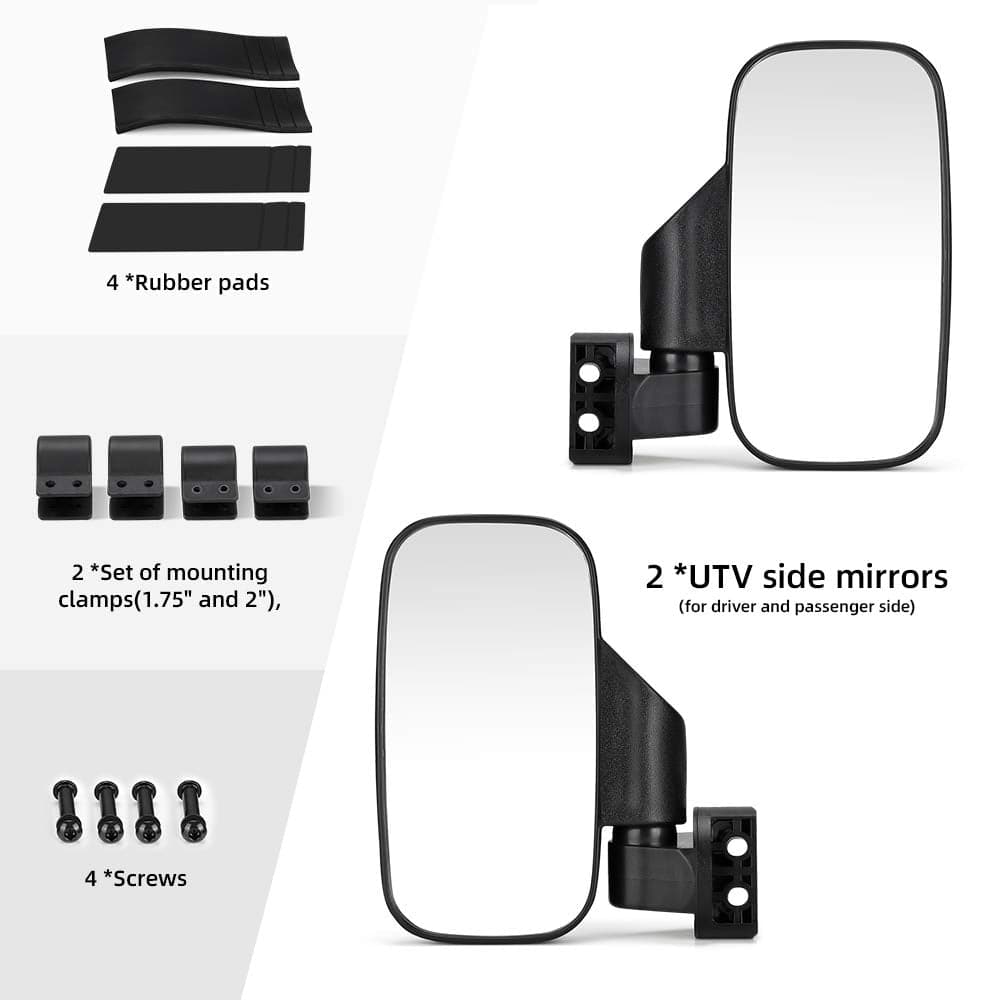 Kemimoto Adjustable Rear View Mirrors 1.75"-2" Round Tube