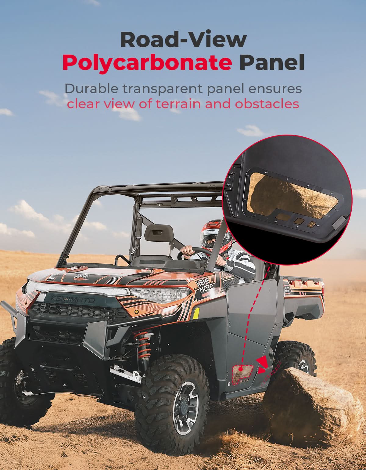 Kemimoto UTV Aluminum Half Door for Polaris Ranger XP 1000