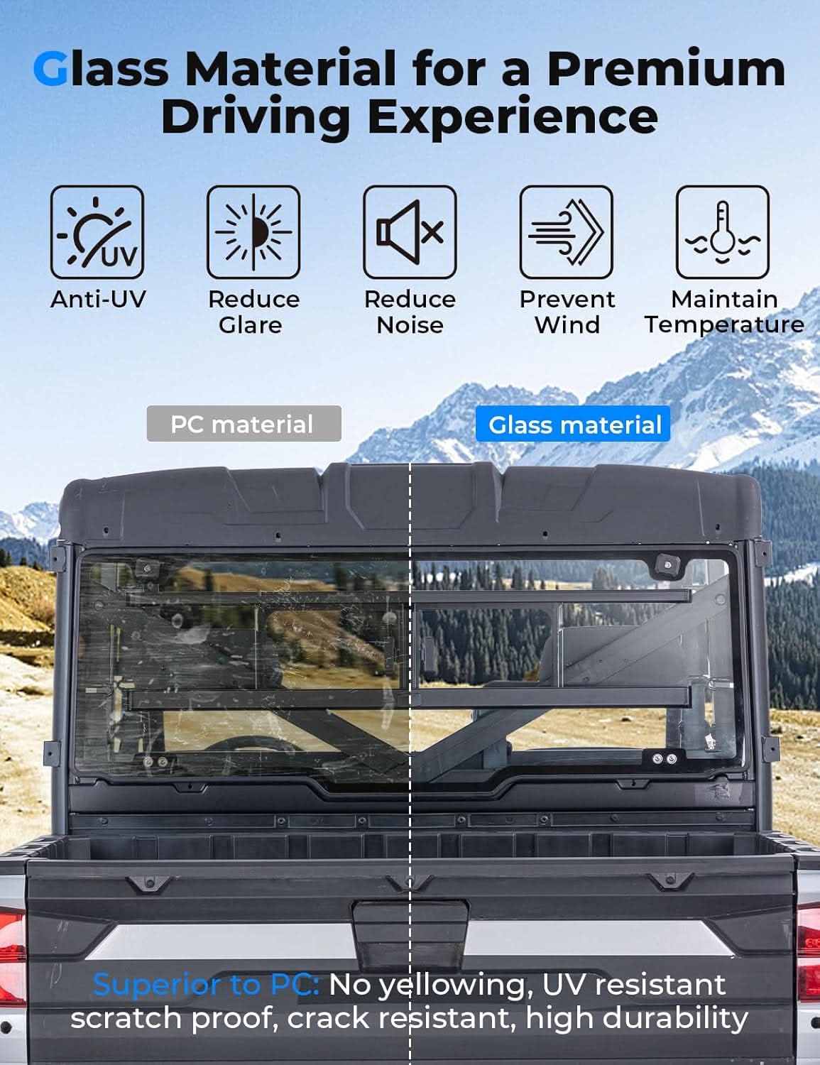 Sliding Glass Rear Window for Polaris Ranger 570/900/1000 XP Crew